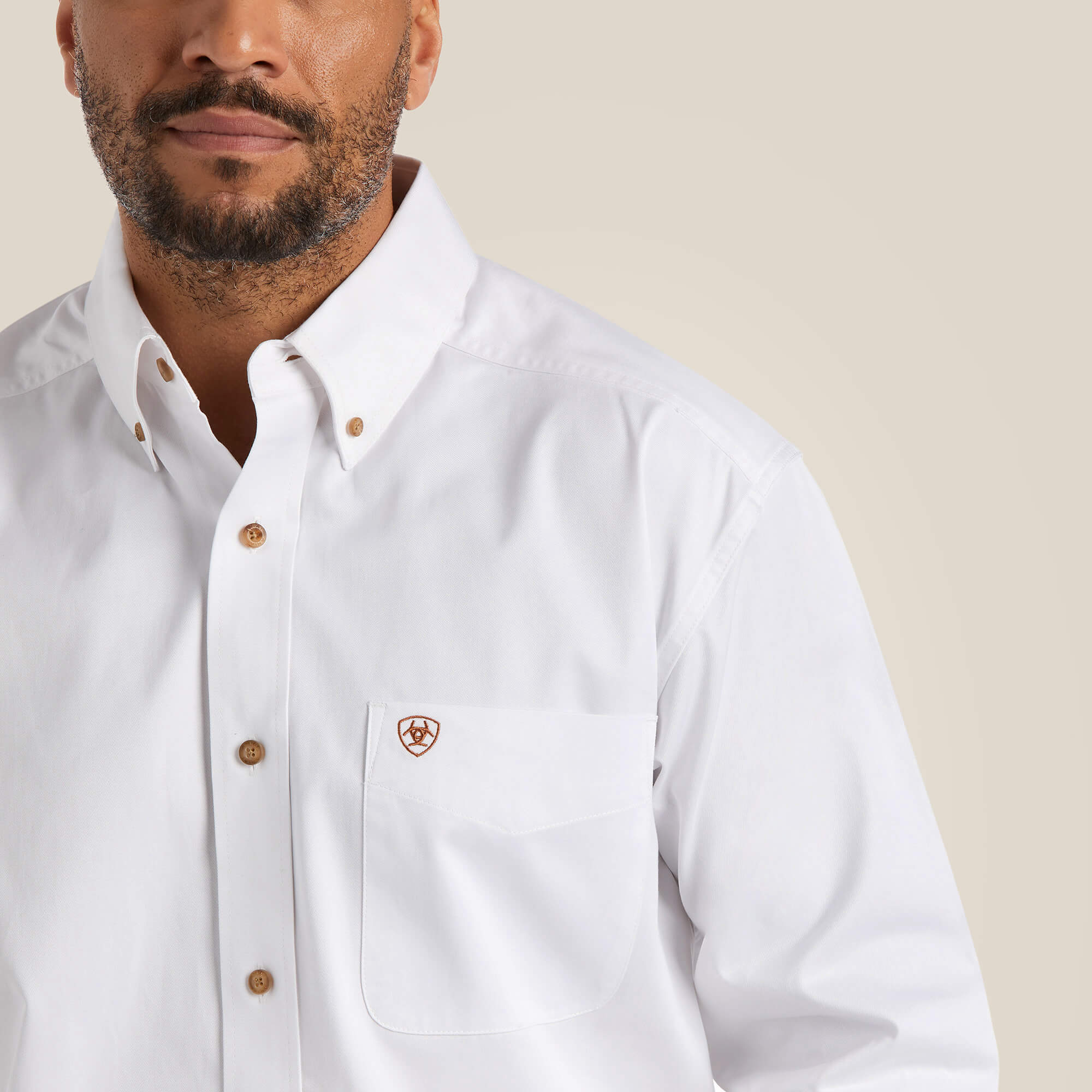 Men's Ariat Solid Twill Classic Fit Shirt in White - Image 3