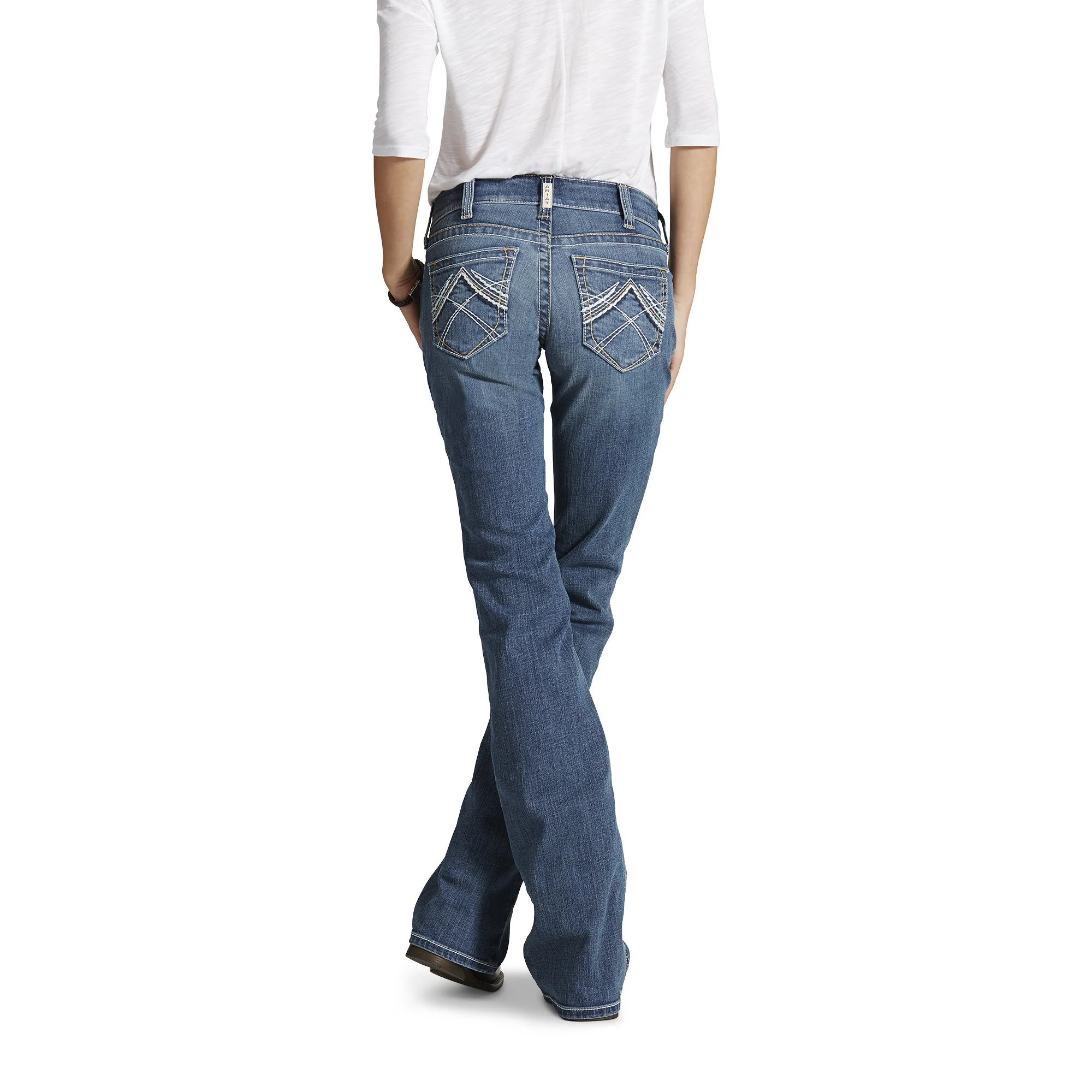 Women's Ariat R.E.A.L. Mid Rise Stretch Whipstitch Boot Cut Jean in Rainstorm - Image 9