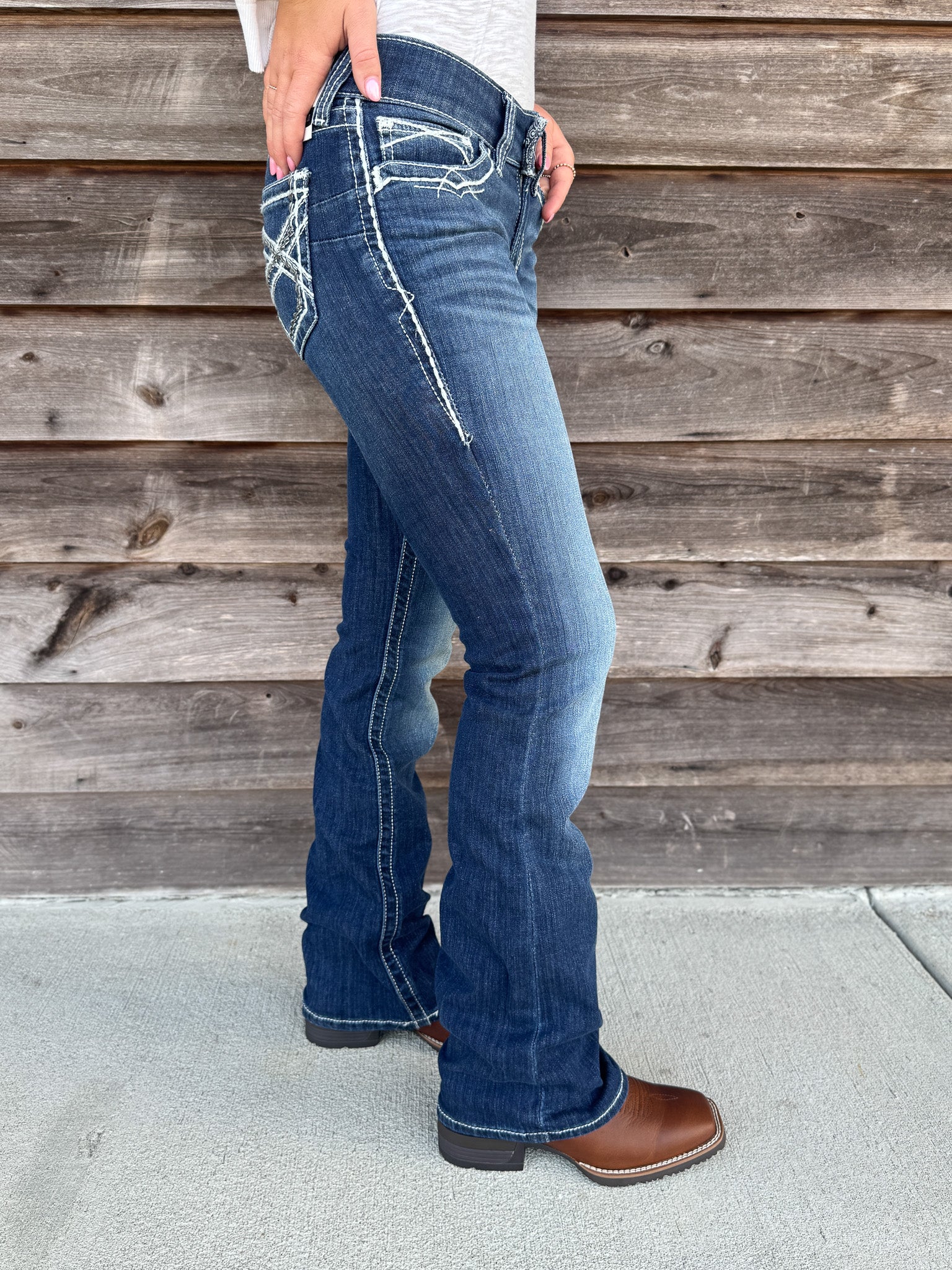Women's Ariat R.E.A.L. Mid Rise Stretch Entwined Boot Cut Jeans - Image 3