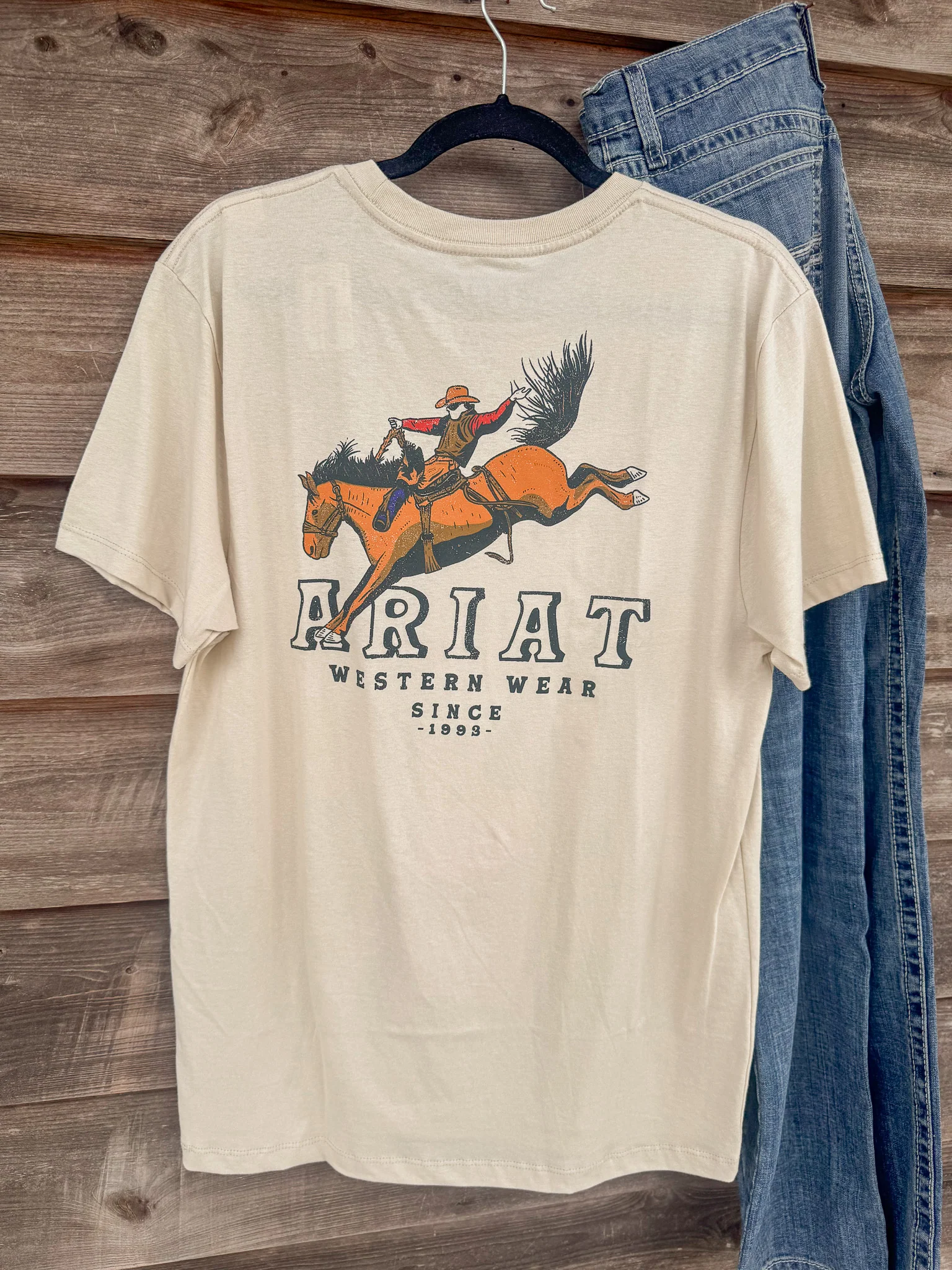 Men's Ariat Bronc Ridin Heritage Beige T-Shirt - Image 4
