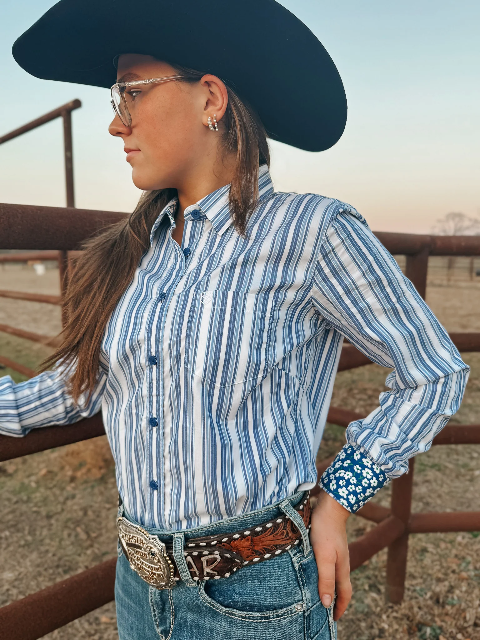 Ariat Women's Kirby Cobalt & White Striped Western Shirt - Image 3