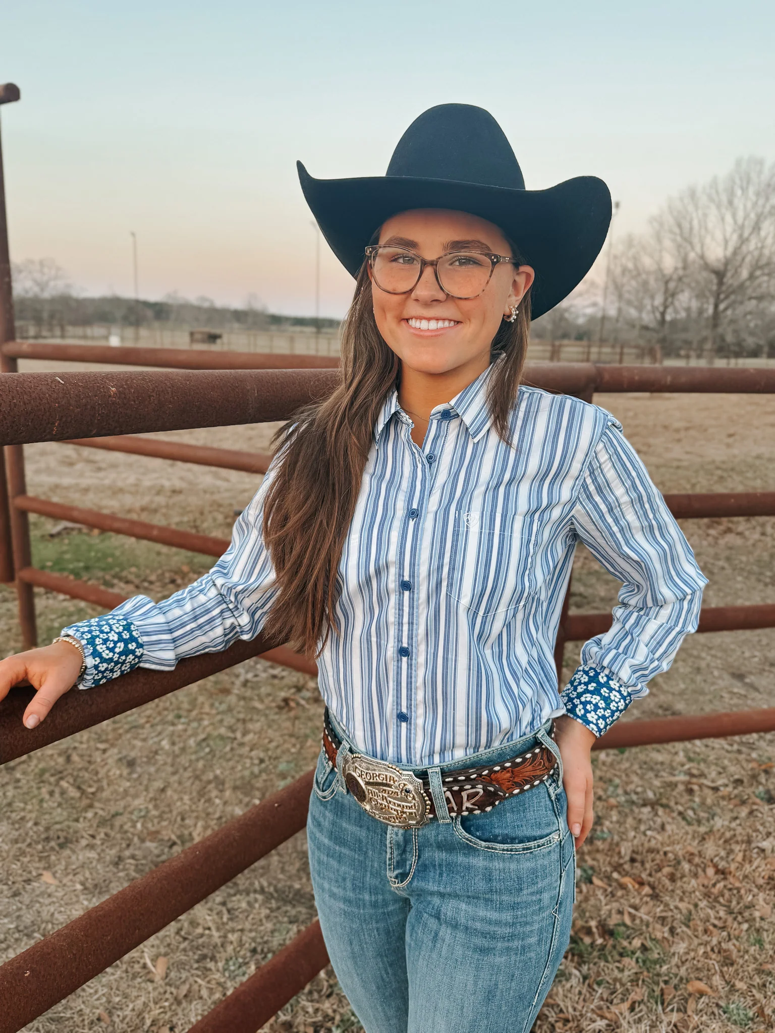 Ariat Women's Kirby Cobalt & White Striped Western Shirt - Image 8