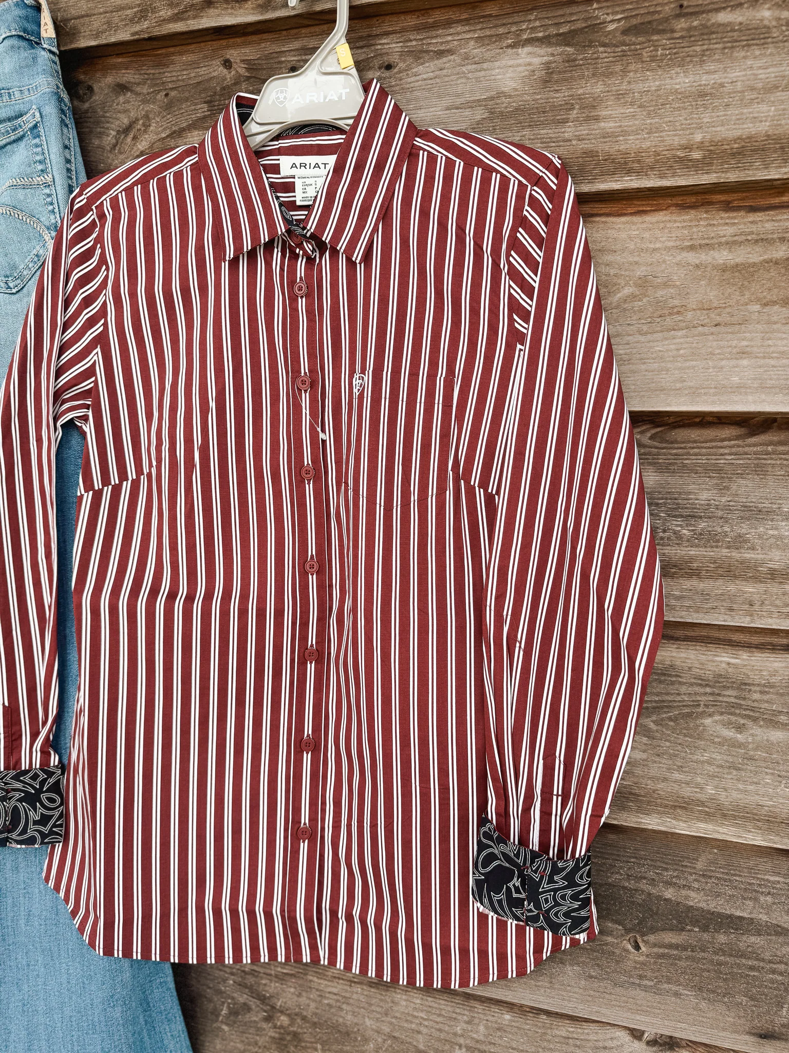 Women's Ariat Kirby Stretch Shirt in Striped Cabernet - Image 10