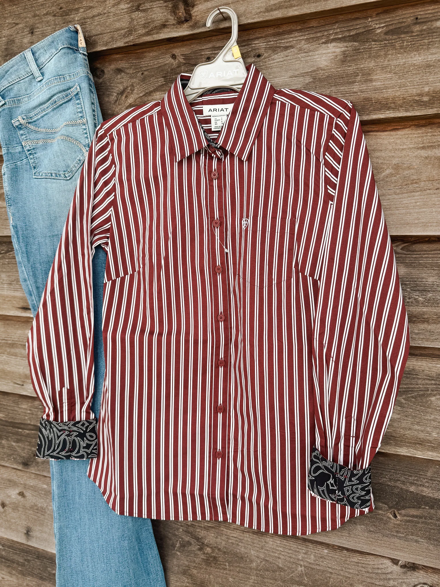 Women's Ariat Kirby Stretch Shirt in Striped Cabernet - Image 11