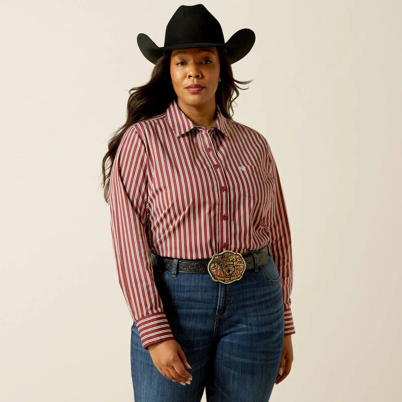 Women's Ariat Kirby Stretch Shirt in Striped Cabernet - Image 3