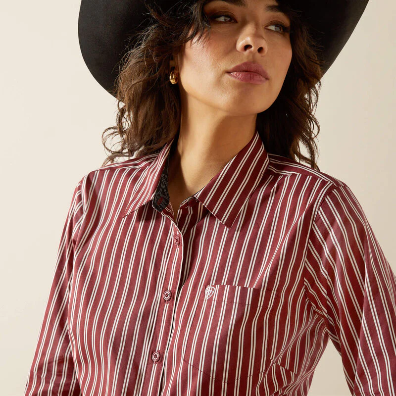 Women's Ariat Kirby Stretch Shirt in Striped Cabernet - Image 6