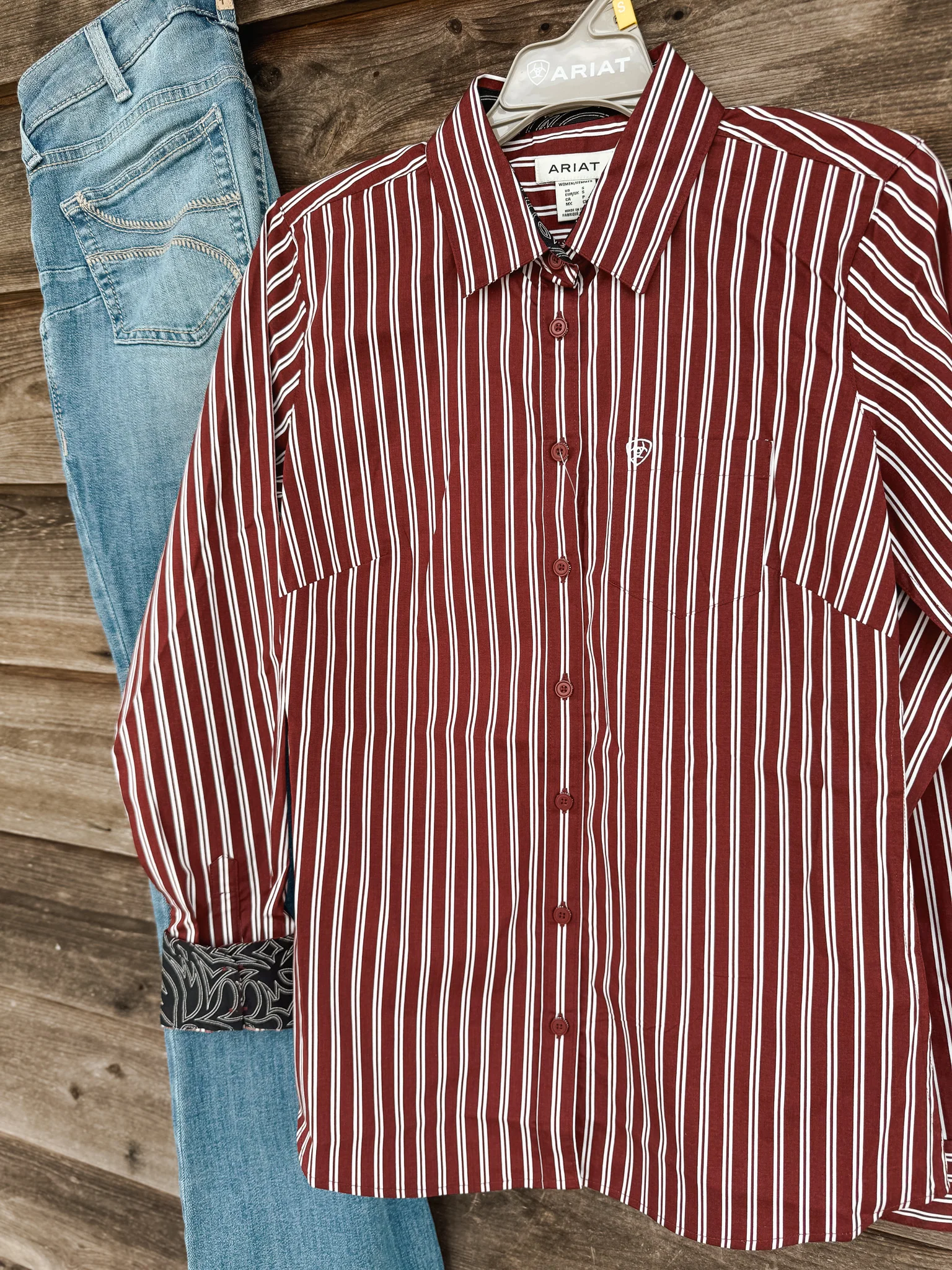 Women's Ariat Kirby Stretch Shirt in Striped Cabernet - Image 8