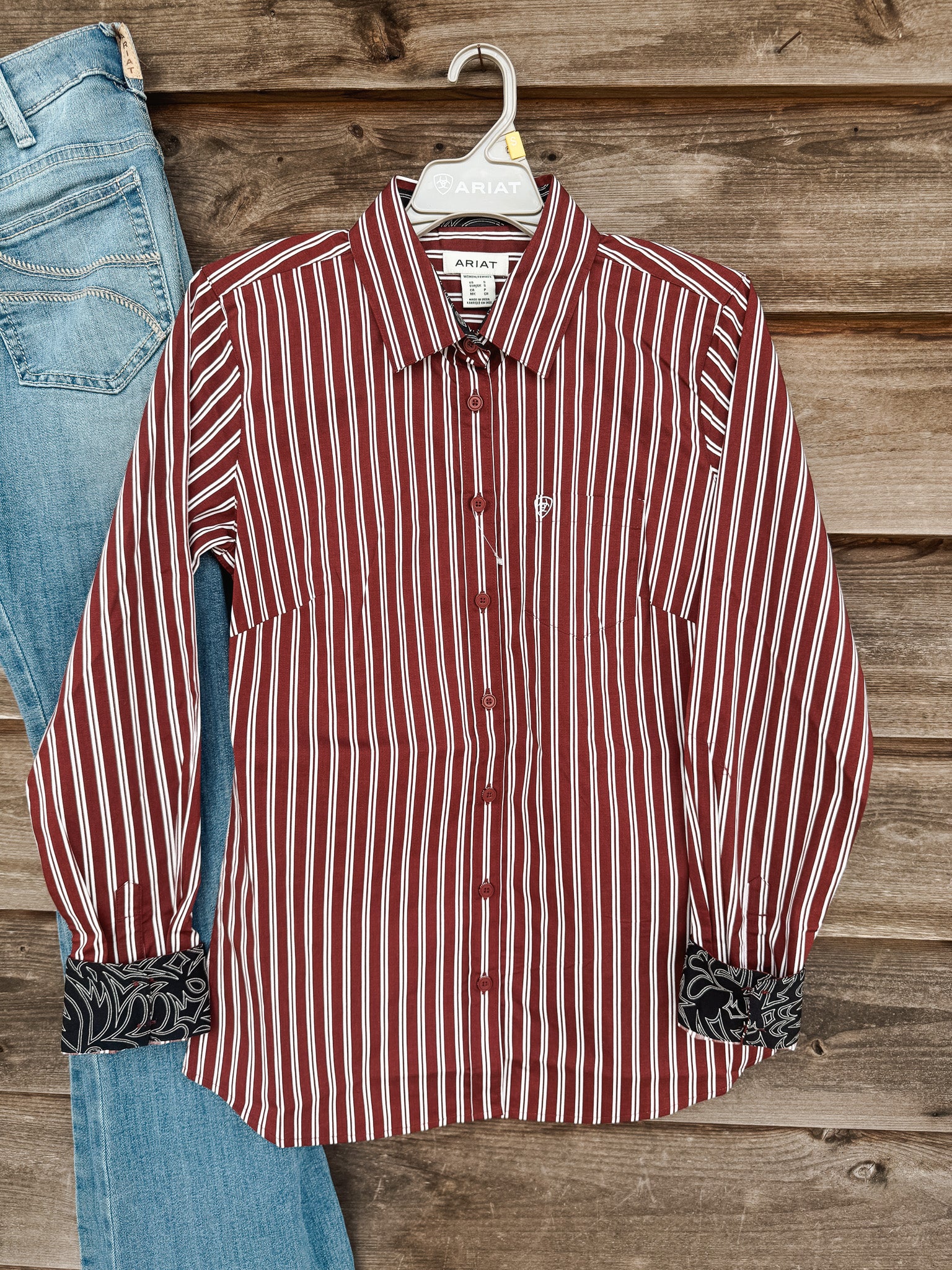 Women's Ariat Kirby Stretch Shirt in Striped Cabernet - Image 9