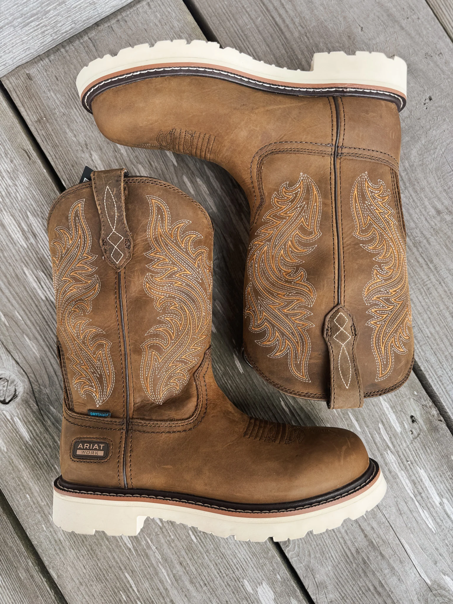 Men's Ariat Activator Argo Distressed Brown Waterproof Round Toe Work Boots - Image 6