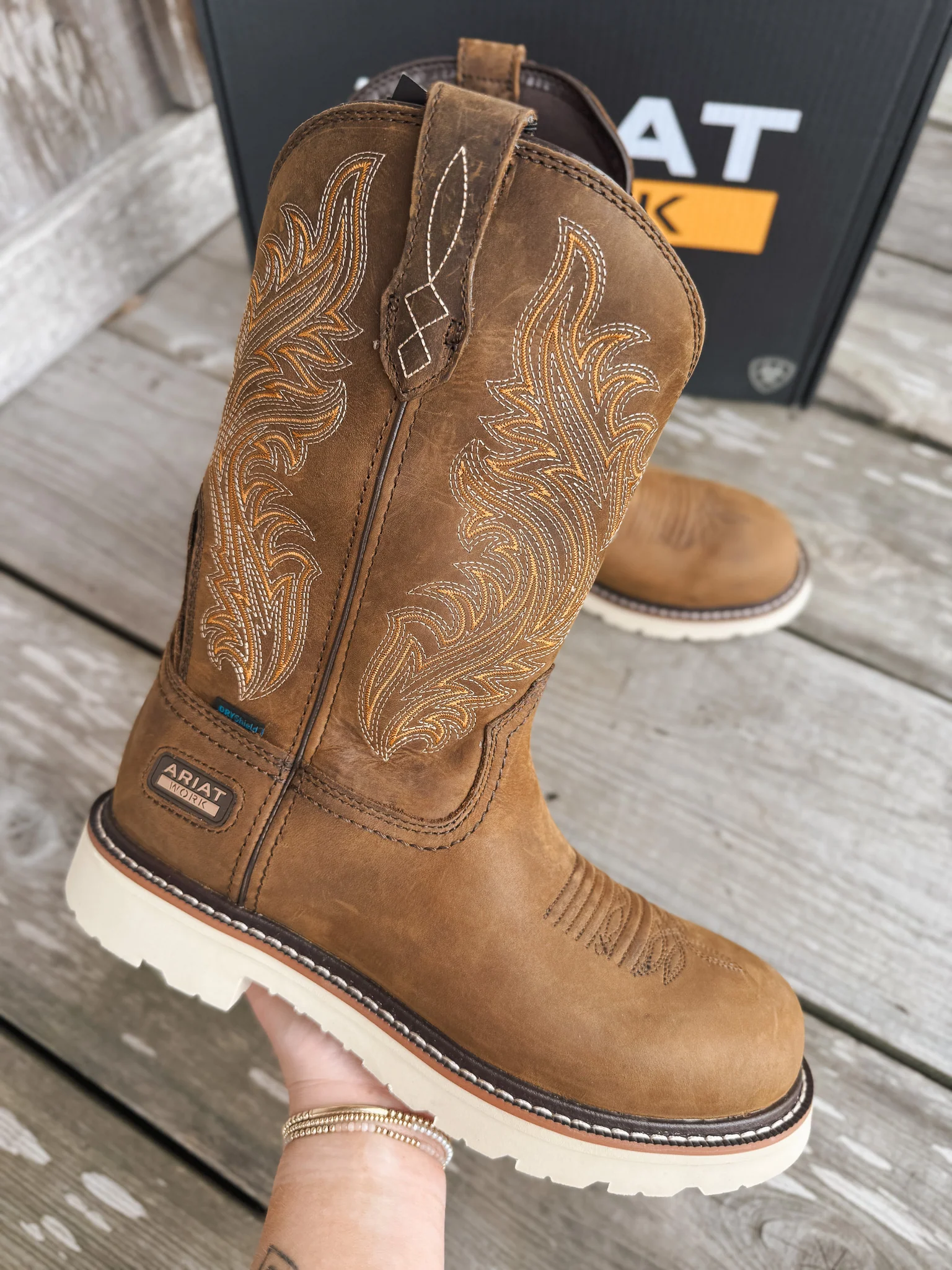 Men's Ariat Activator Argo Distressed Brown Waterproof Round Toe Work Boots - Image 9
