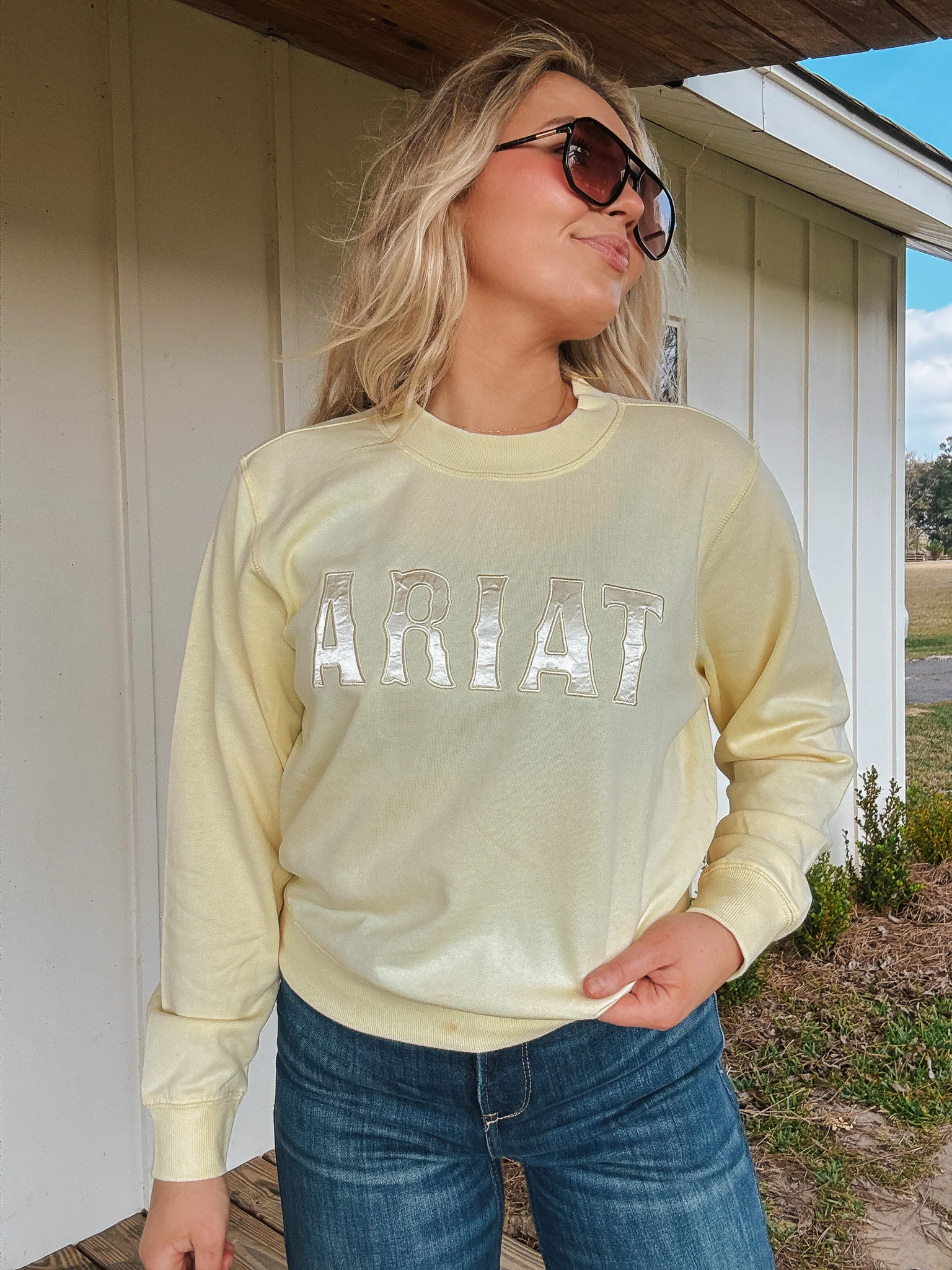 Women's Ariat Essential Crew Sweatshirt in Yellow - Image 5