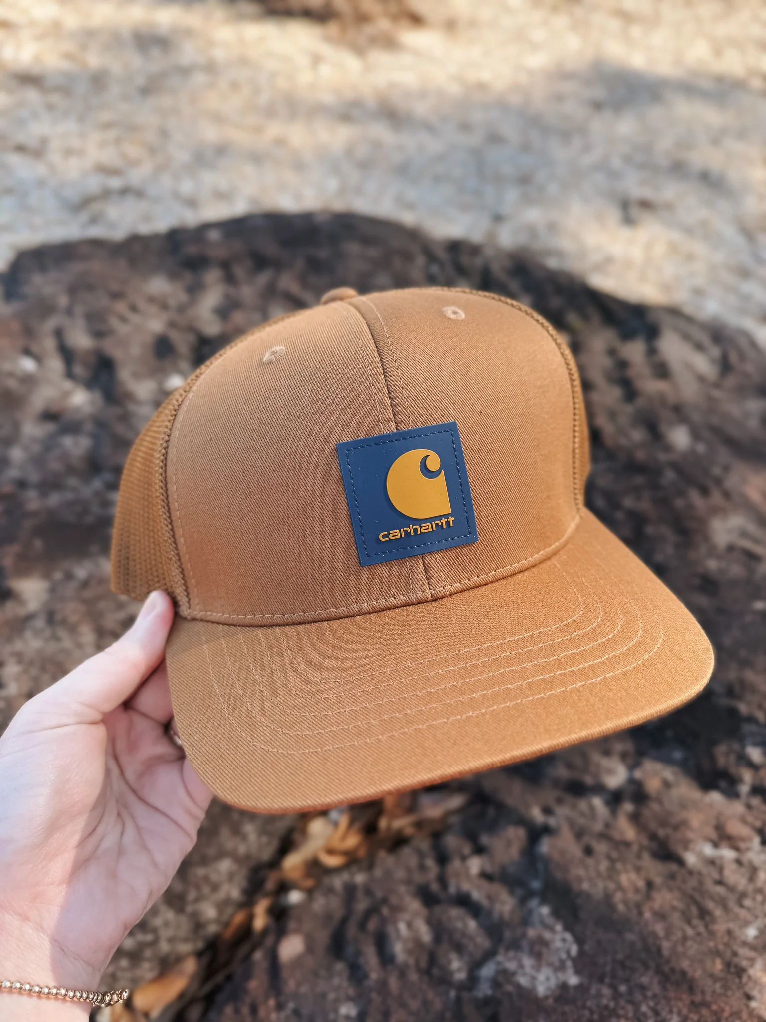 Carhartt Rugged Flex Twill Mesh-Back Logo Patch Cap in Brown - Image 2