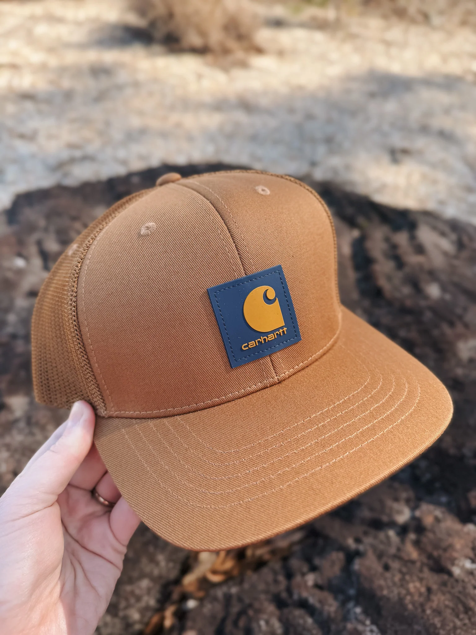 Carhartt Rugged Flex Twill Mesh-Back Logo Patch Cap in Brown - Image 3