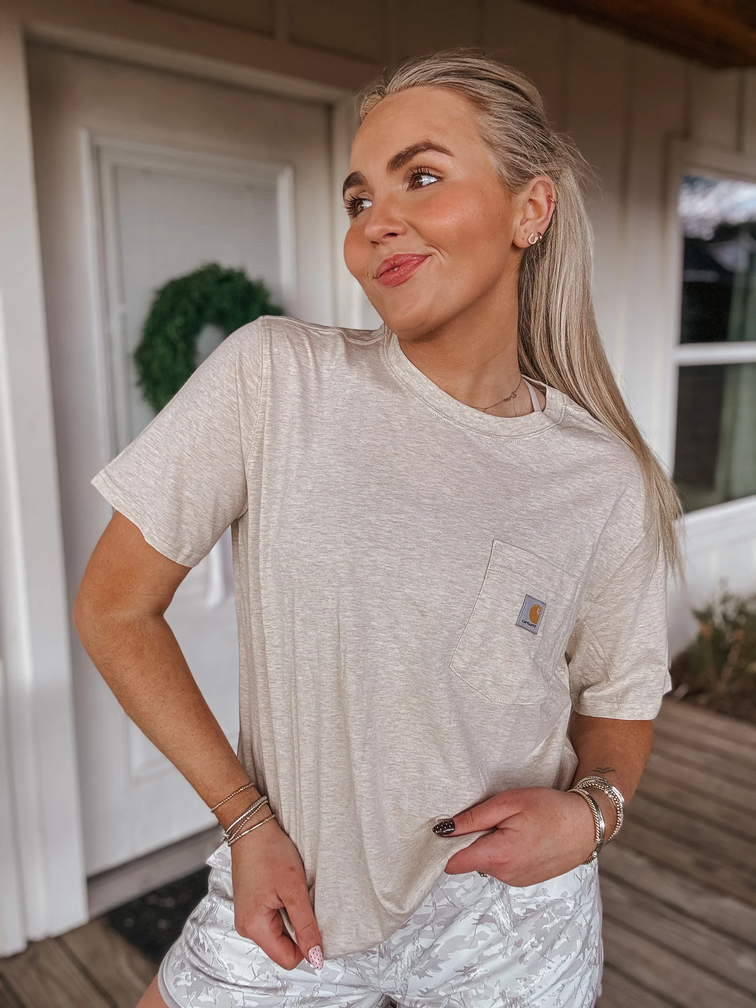 Carhartt Women's TENCEL Fiber Series Loose Fit Crewneck Tee - Oat Milk Heather - Image 3