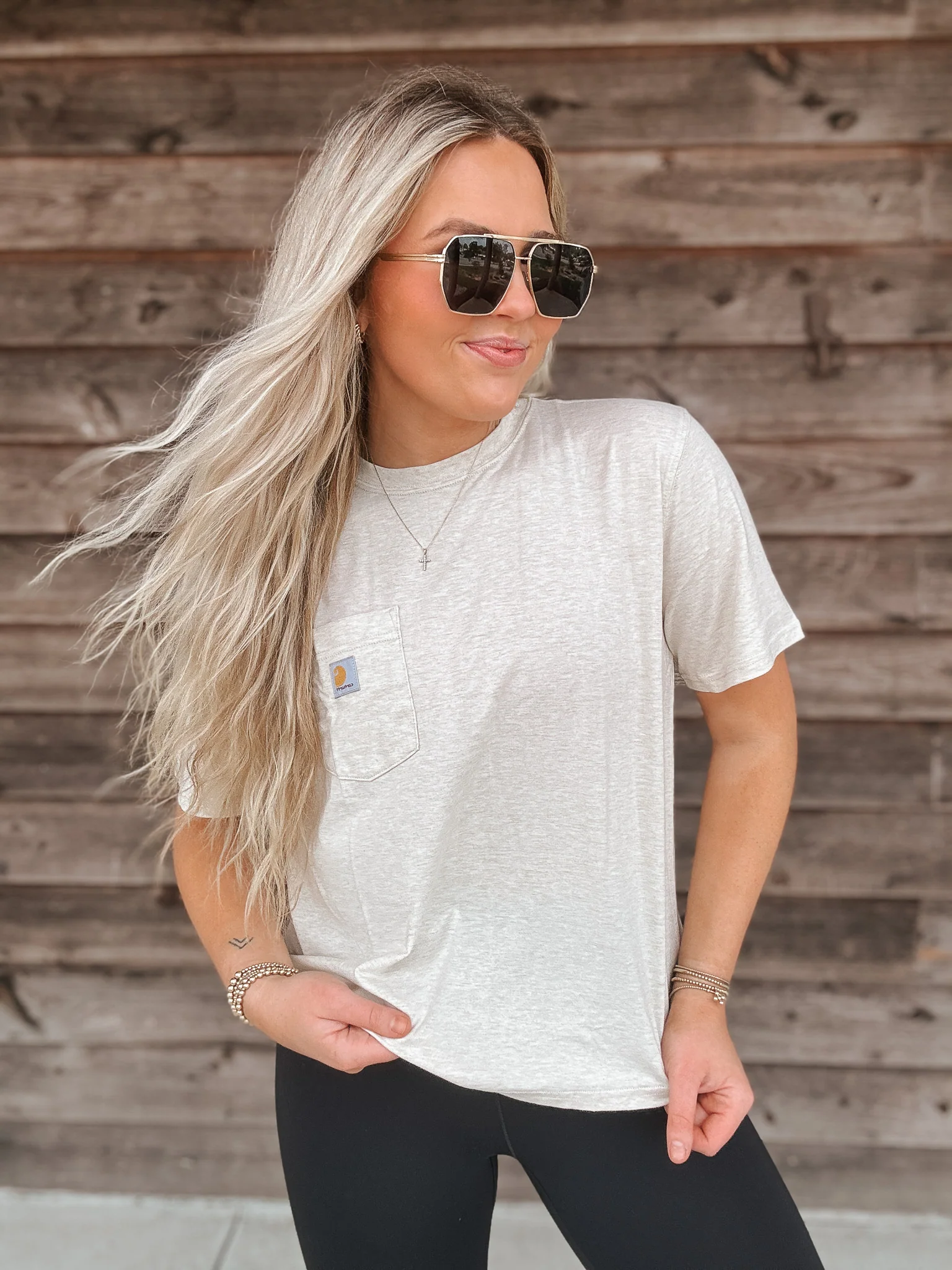 Carhartt Women's TENCEL Fiber Series Loose Fit Crewneck Tee - Oat Milk Heather - Image 6