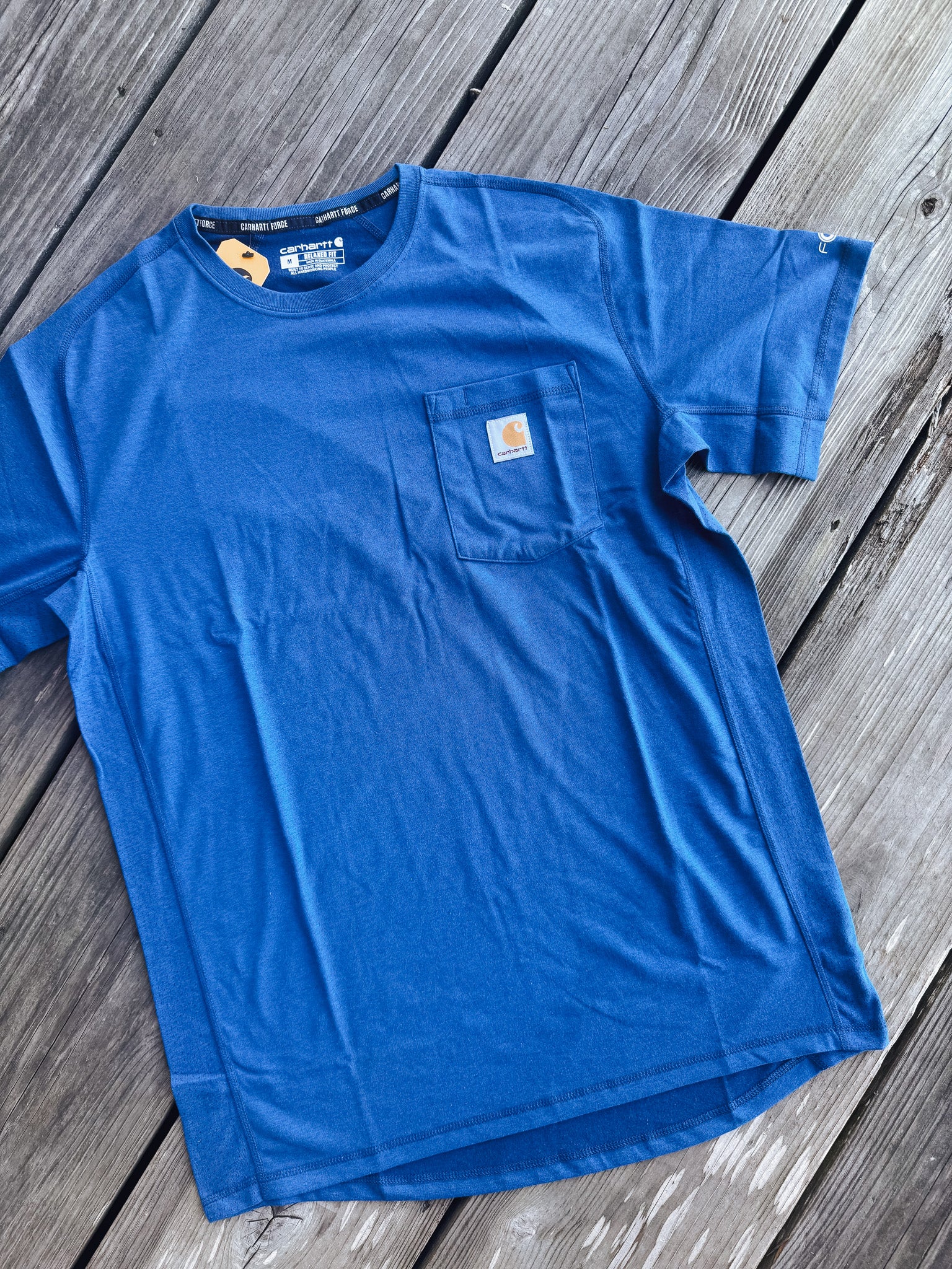 Men's Carhartt Force Relaxed Fit Midweight Short Sleeve Pocket T-Shirt in Light Huron Heather - Image 2