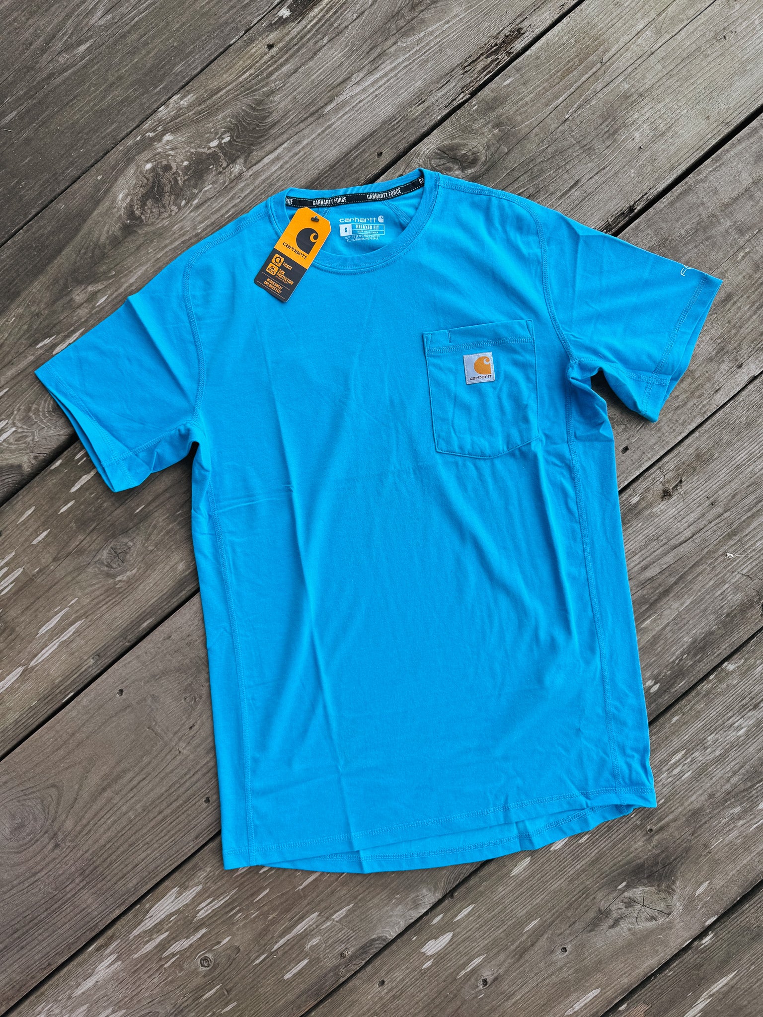 Men's Carhartt Force Relaxed Fit Midweight Short Sleeve Pocket T-Shirt in Engineer Blue Heather - Image 4