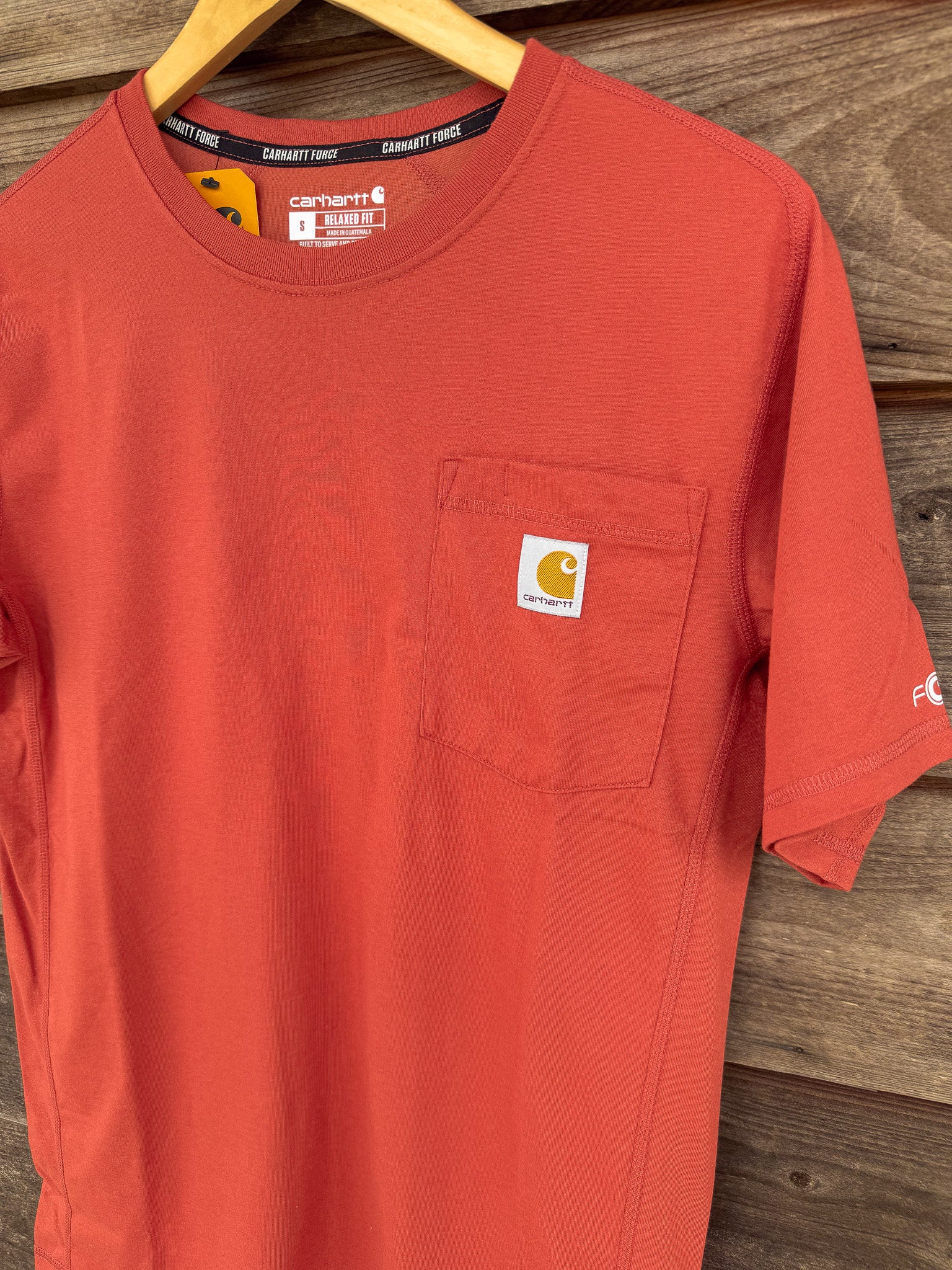 Men's Carhartt Force Relaxed Fit Midweight Short Sleeve Pocket T-Shirt - Saddle Red Heather - Image 2