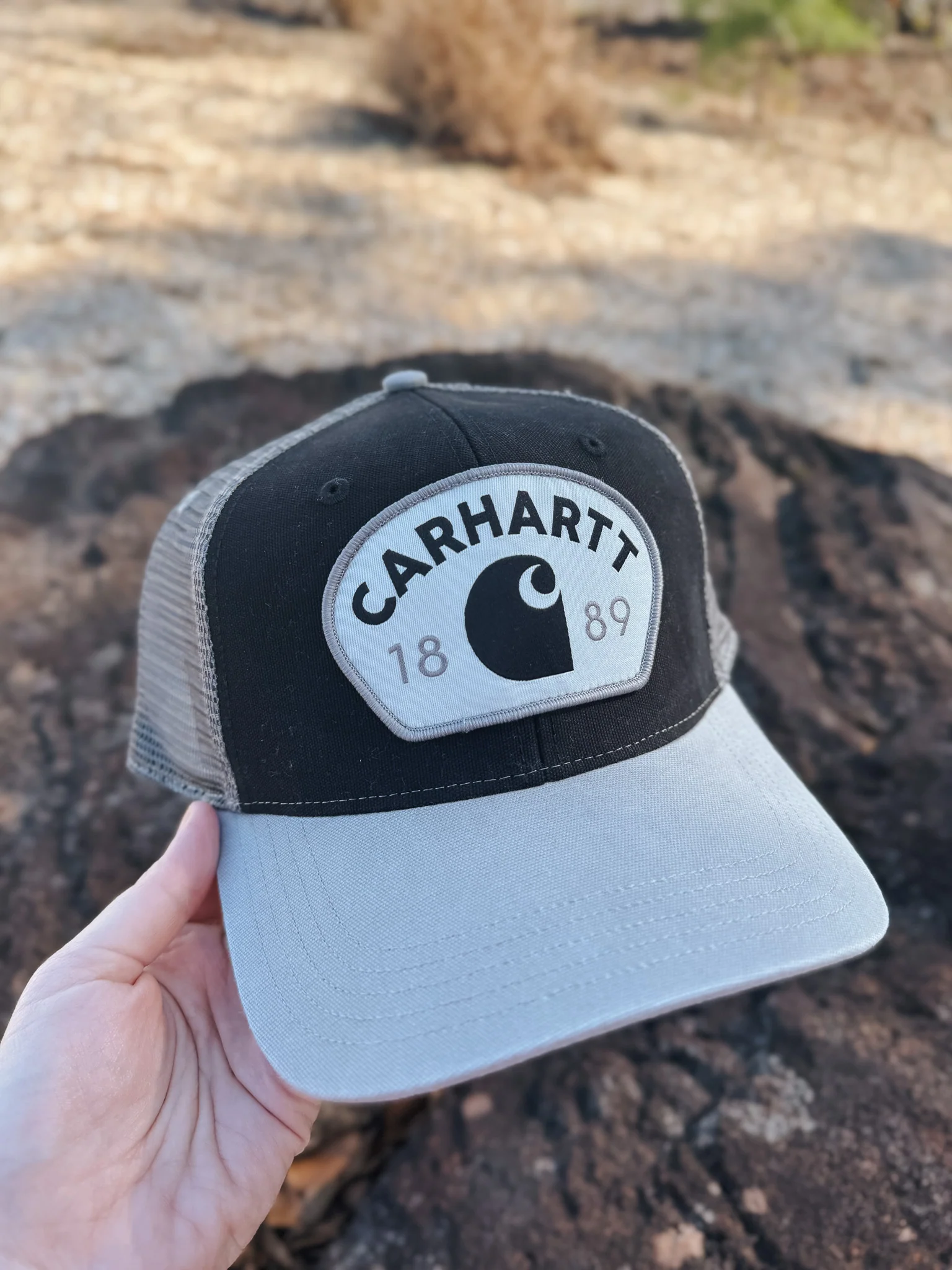 Men's Carhartt Canvas Mesh-Back 1889 Patch Cap in Asphalt - Image 3