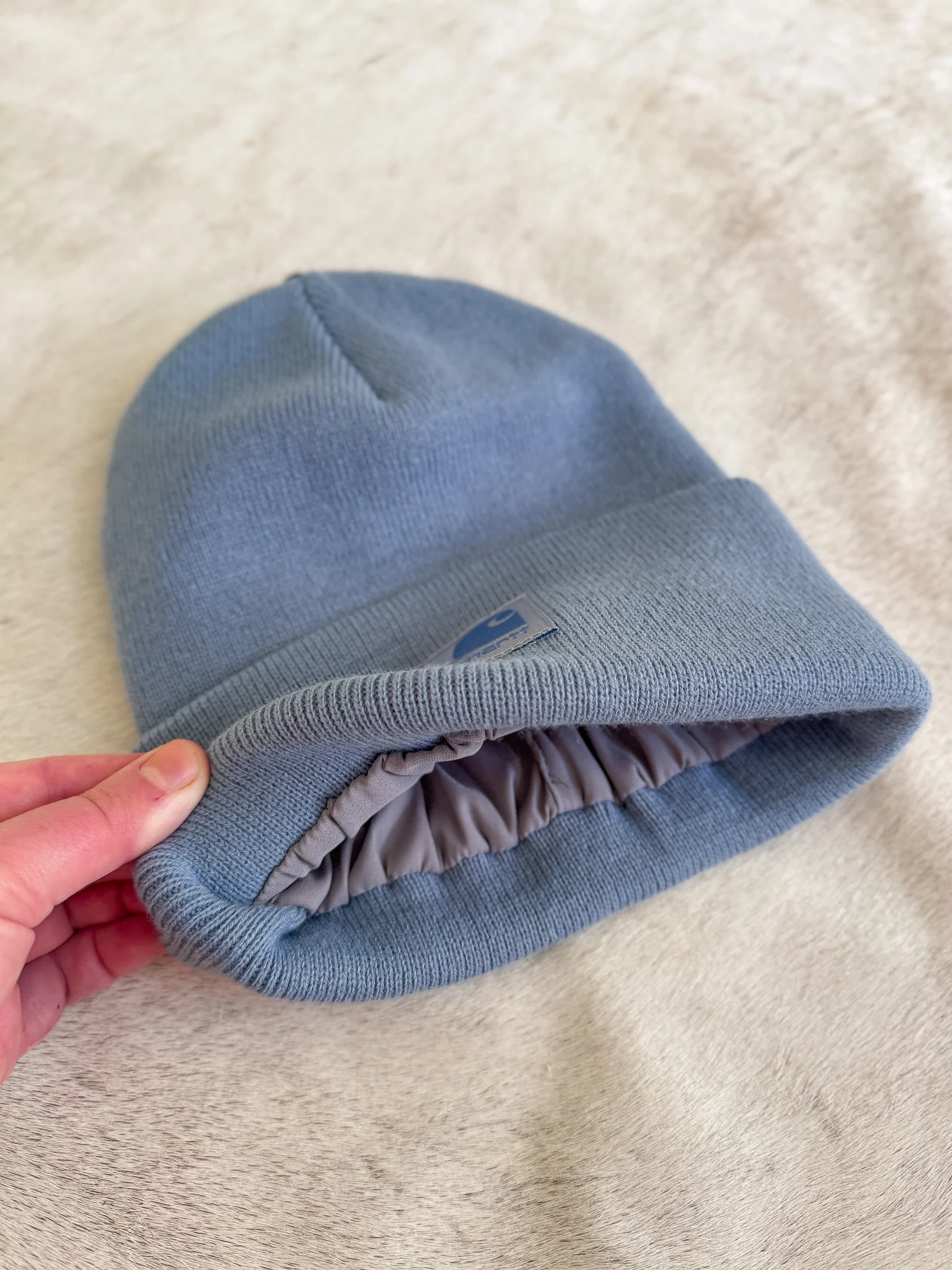 Women's Carhartt Knit Satin-Lined Beanie in Light Faded Navy - Image 2