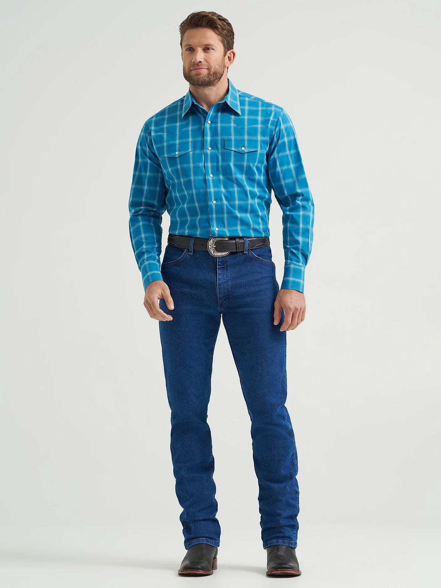 Men's Wrangler Wrinkle Resist Long Sleeve Western Snap Plaid Shirt - Image 2