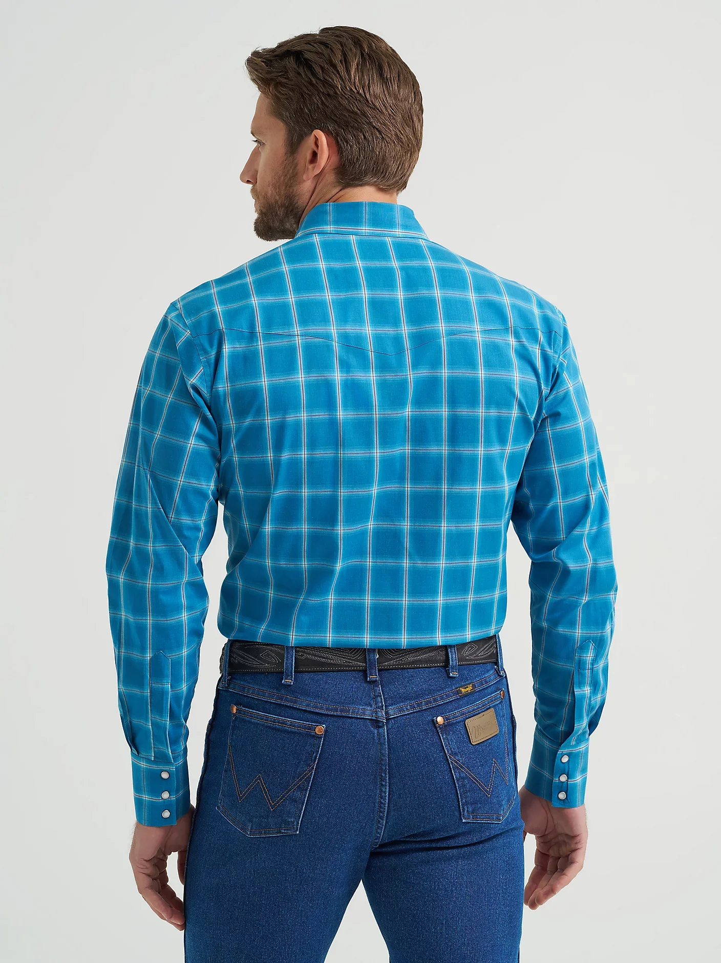 Men's Wrangler Wrinkle Resist Long Sleeve Western Snap Plaid Shirt - Image 3