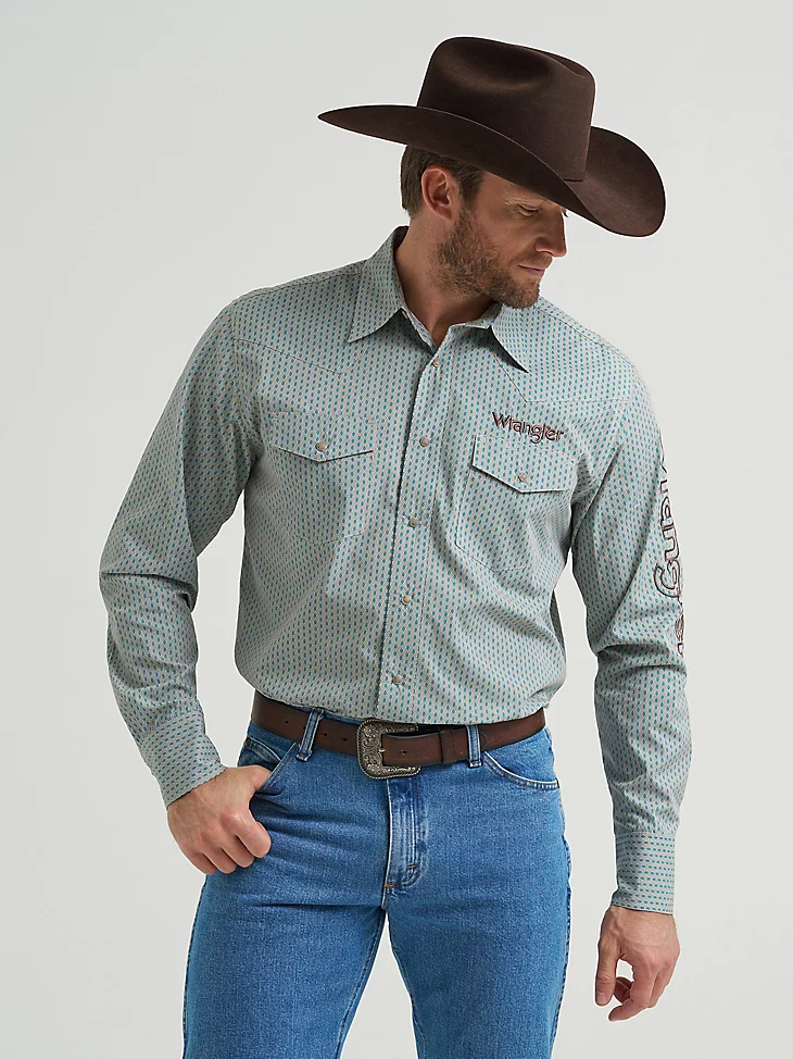 Men's Wrangler Logo Long Sleeve Western Snap Shirt - Image 3