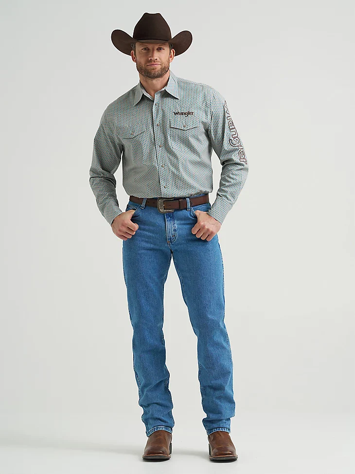Men's Wrangler Logo Long Sleeve Western Snap Shirt - Image 4