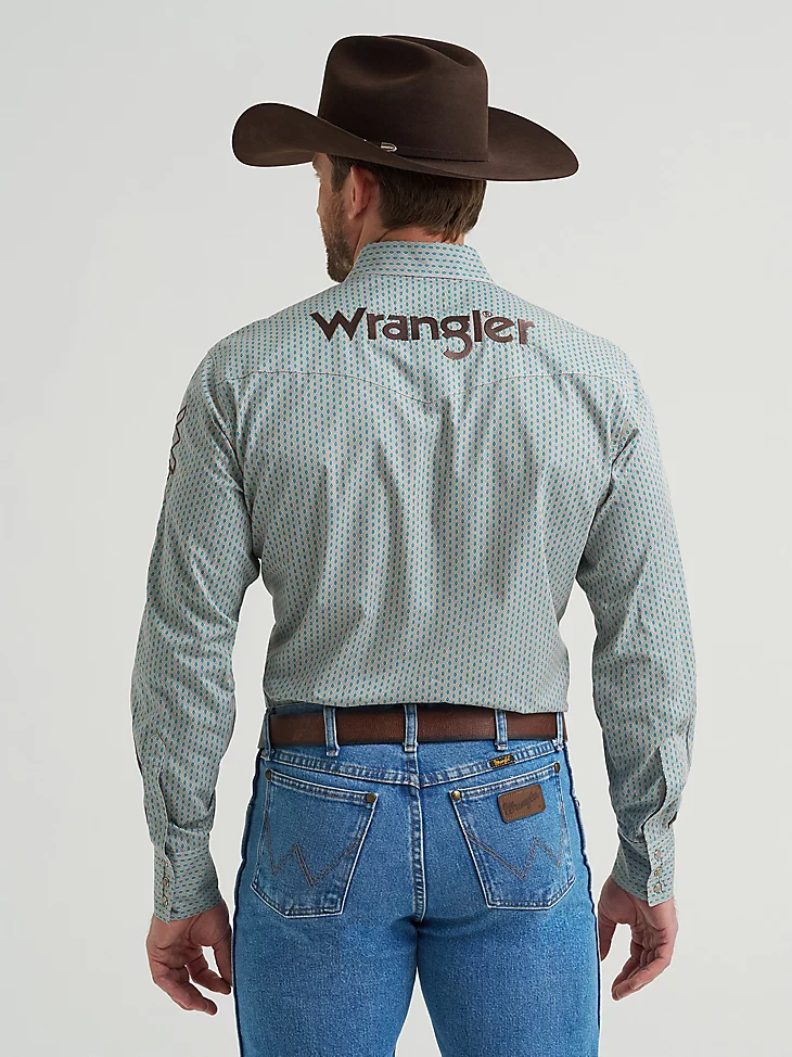 Men's Wrangler Logo Long Sleeve Western Snap Shirt - Image 5
