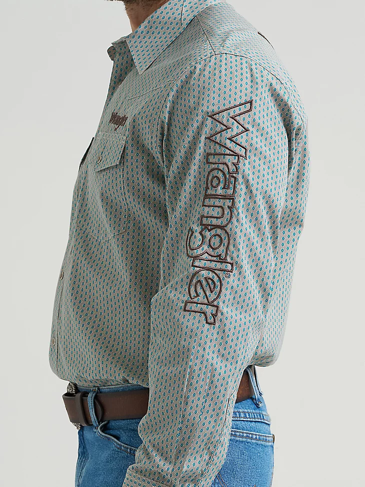 Men's Wrangler Logo Long Sleeve Western Snap Shirt - Image 7