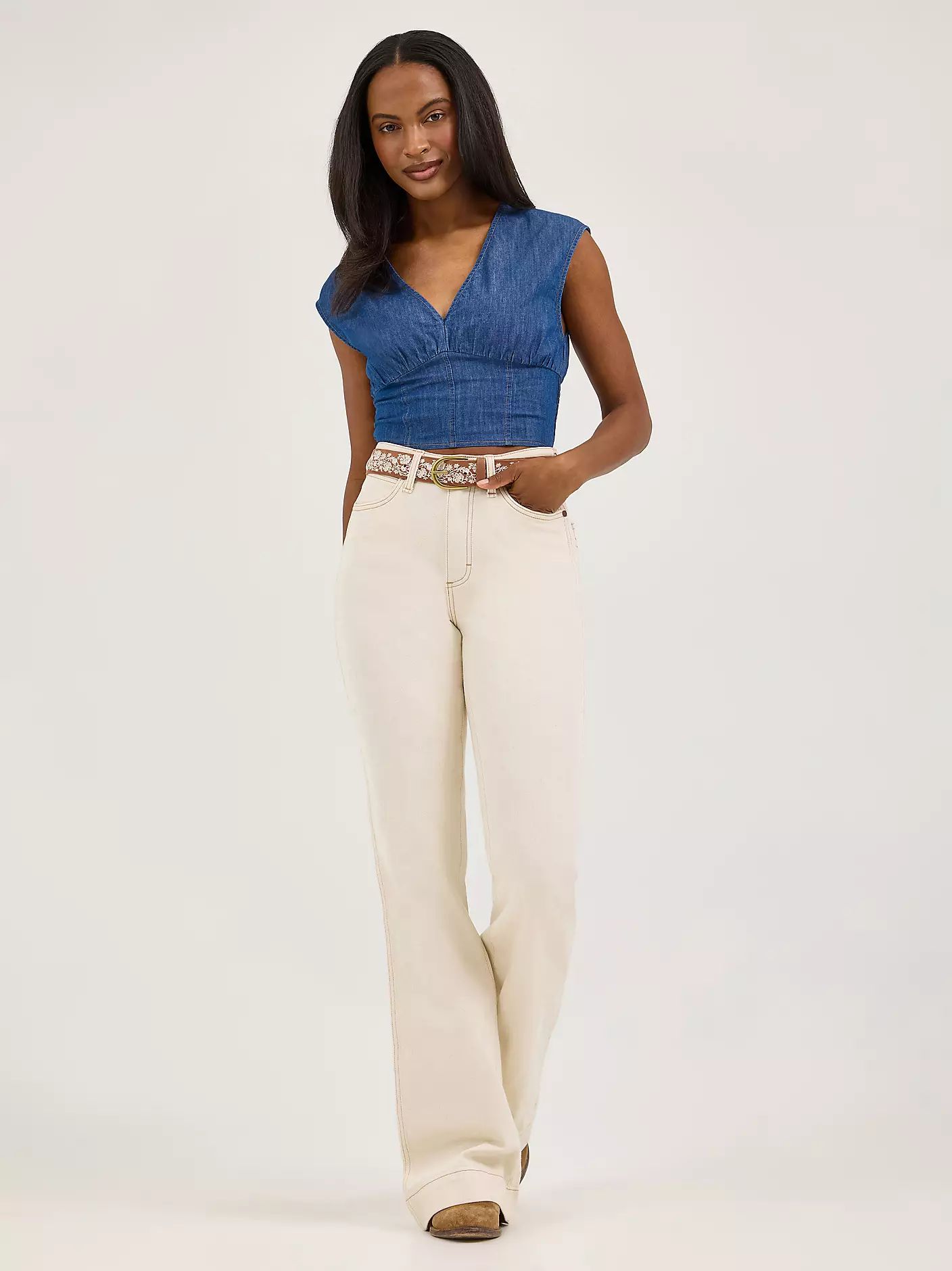 Wrangler Retro Smocked Crop Denim Blouse - Image 4