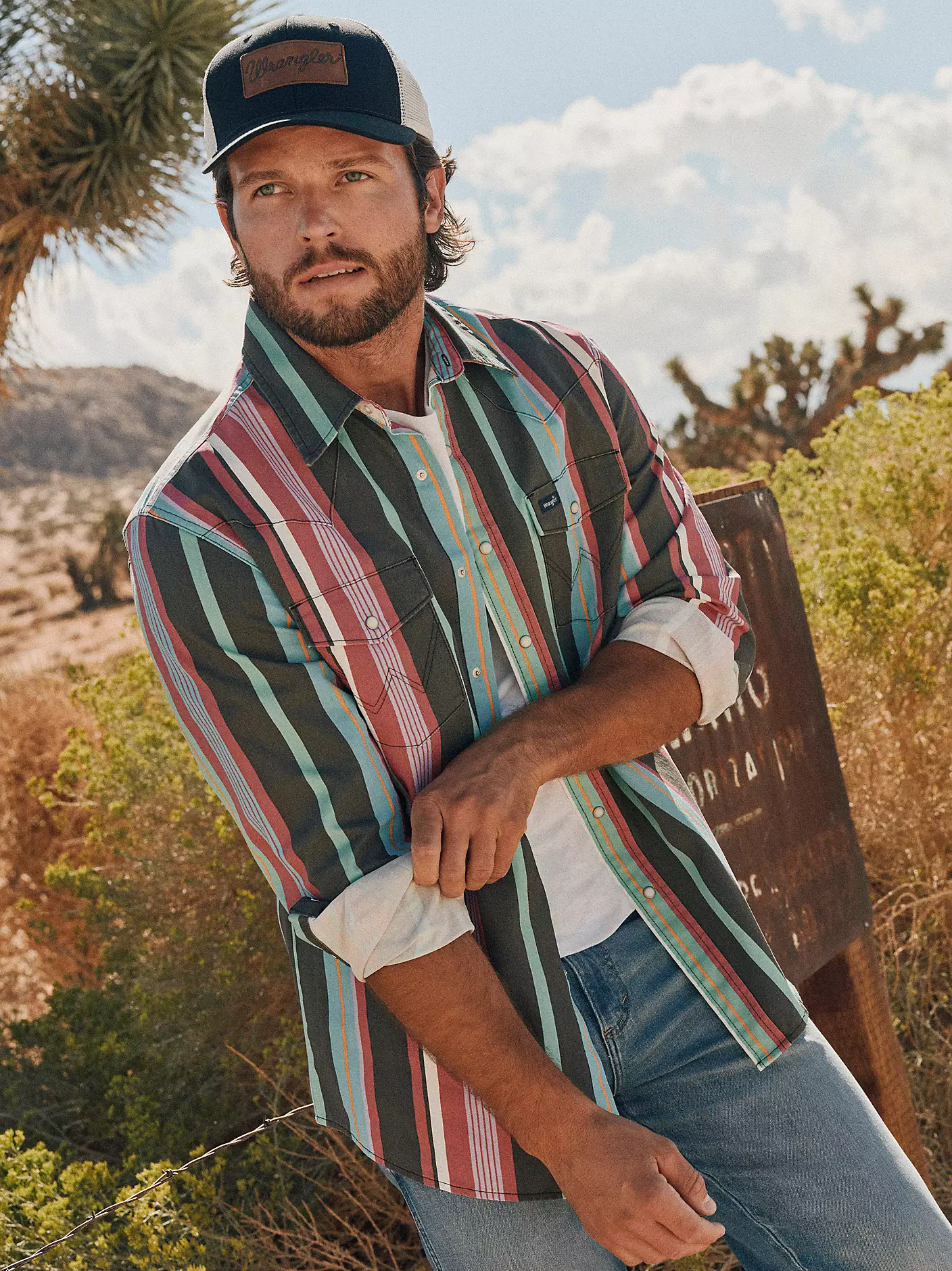 Wrangler Men's Vintage-Inspired Brushpopper Pearl Snap in Multi - Image 8