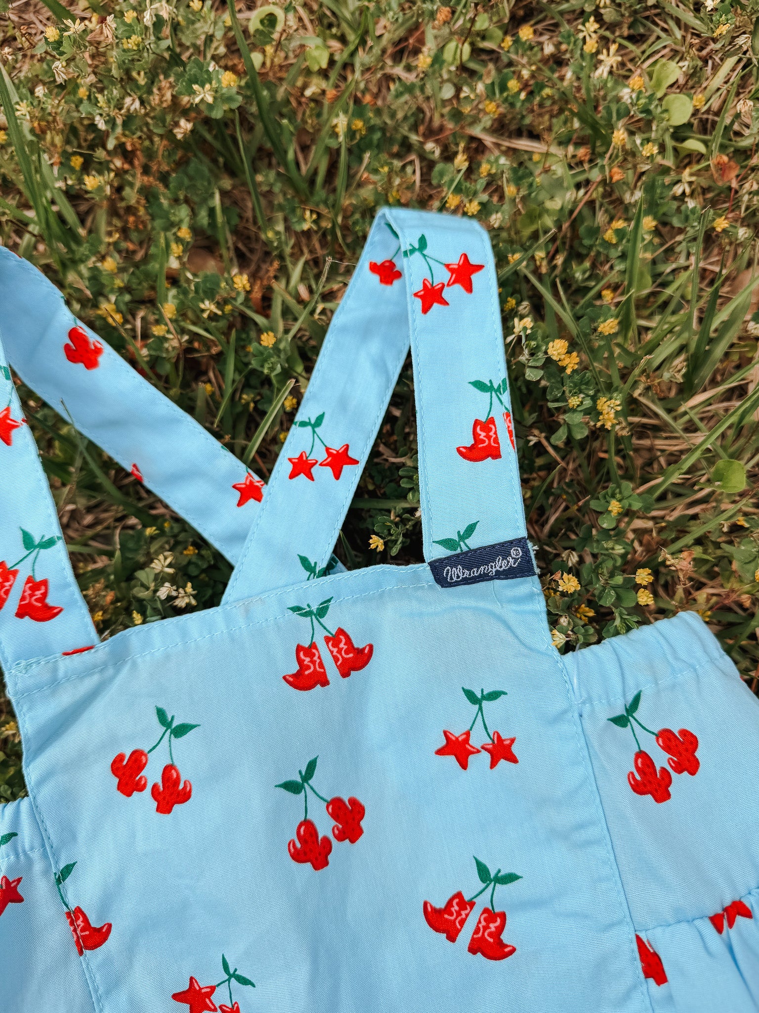 Wrangler Baby Girl Blue Cherry Boots Onesie - Image 5