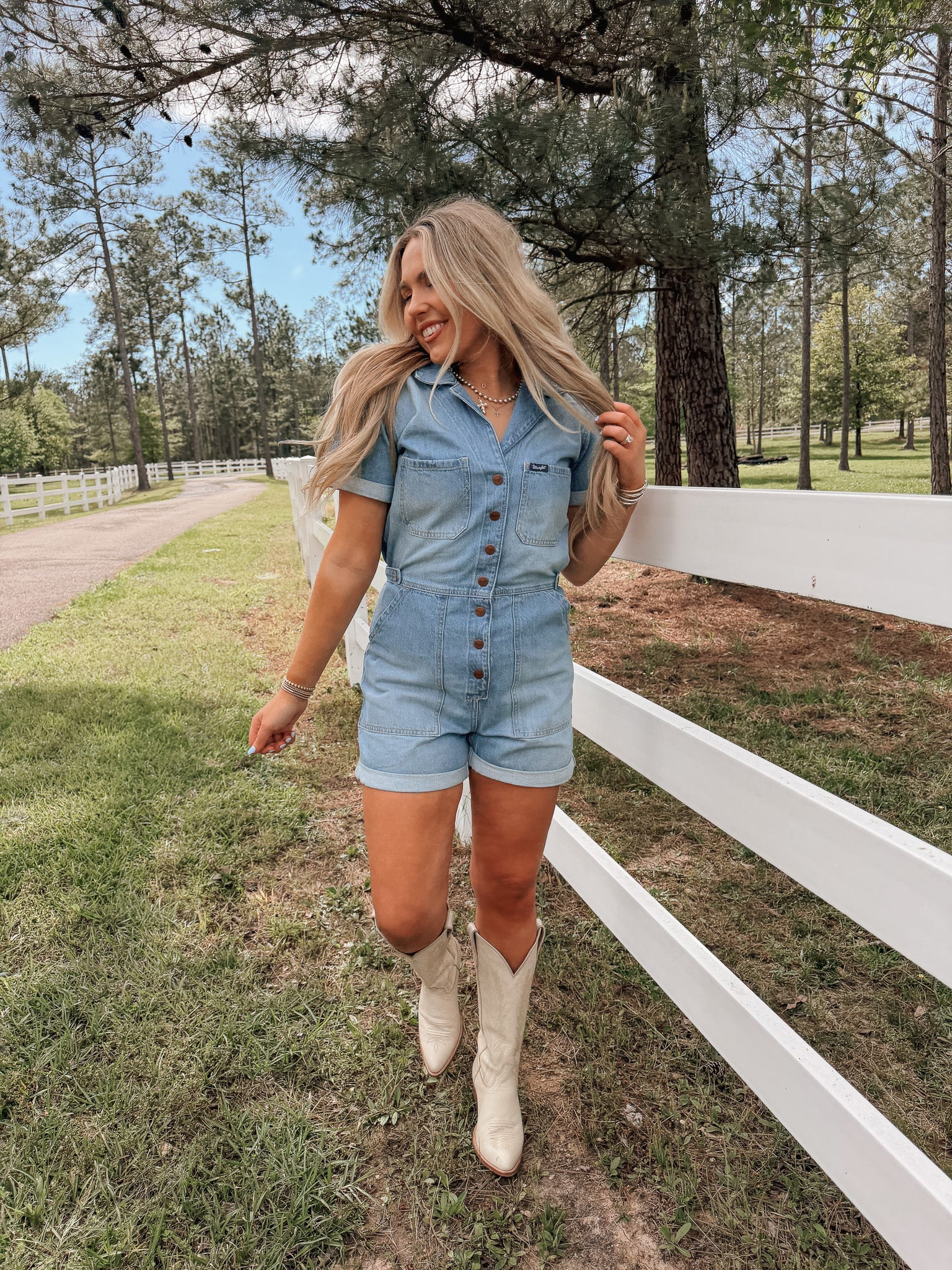 Women's Wrangler Denim Snap Utility Romper - Image 2