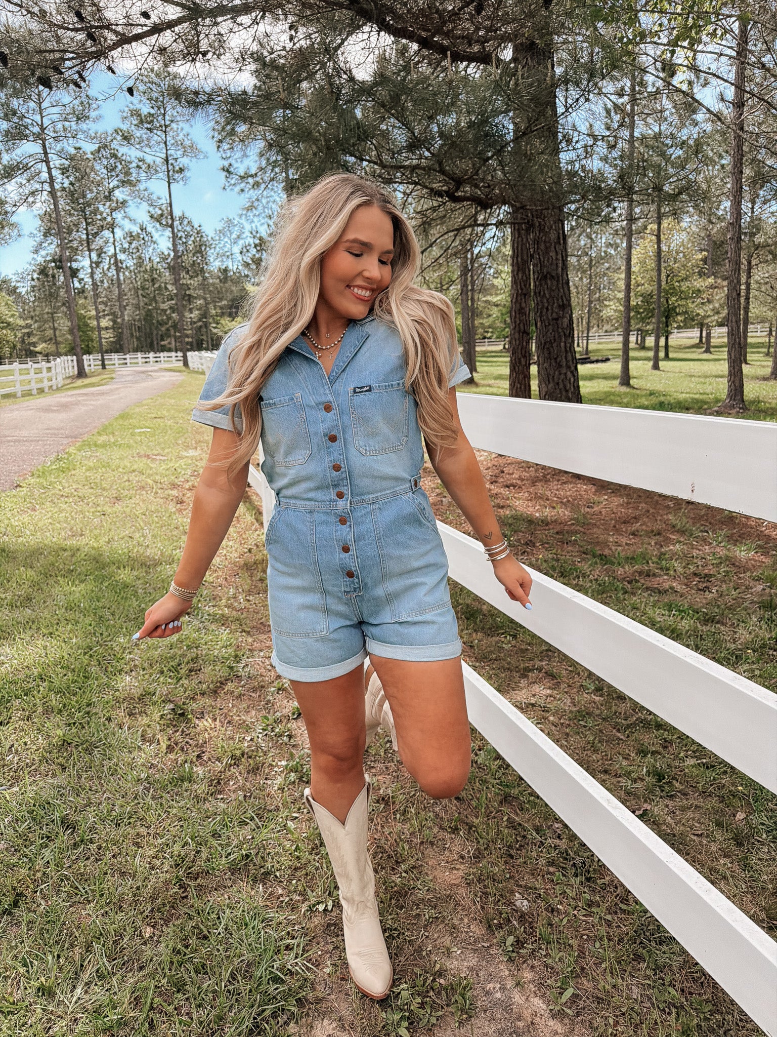 Women's Wrangler Denim Snap Utility Romper - Image 4