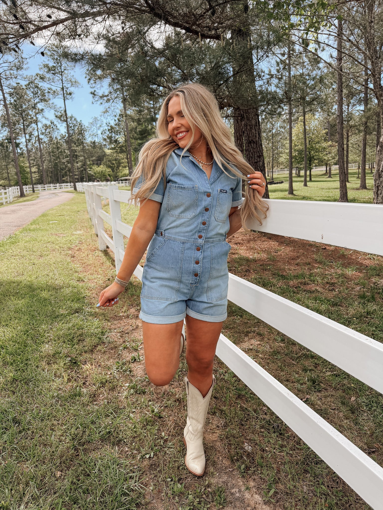 Women's Wrangler Denim Snap Utility Romper - Image 7