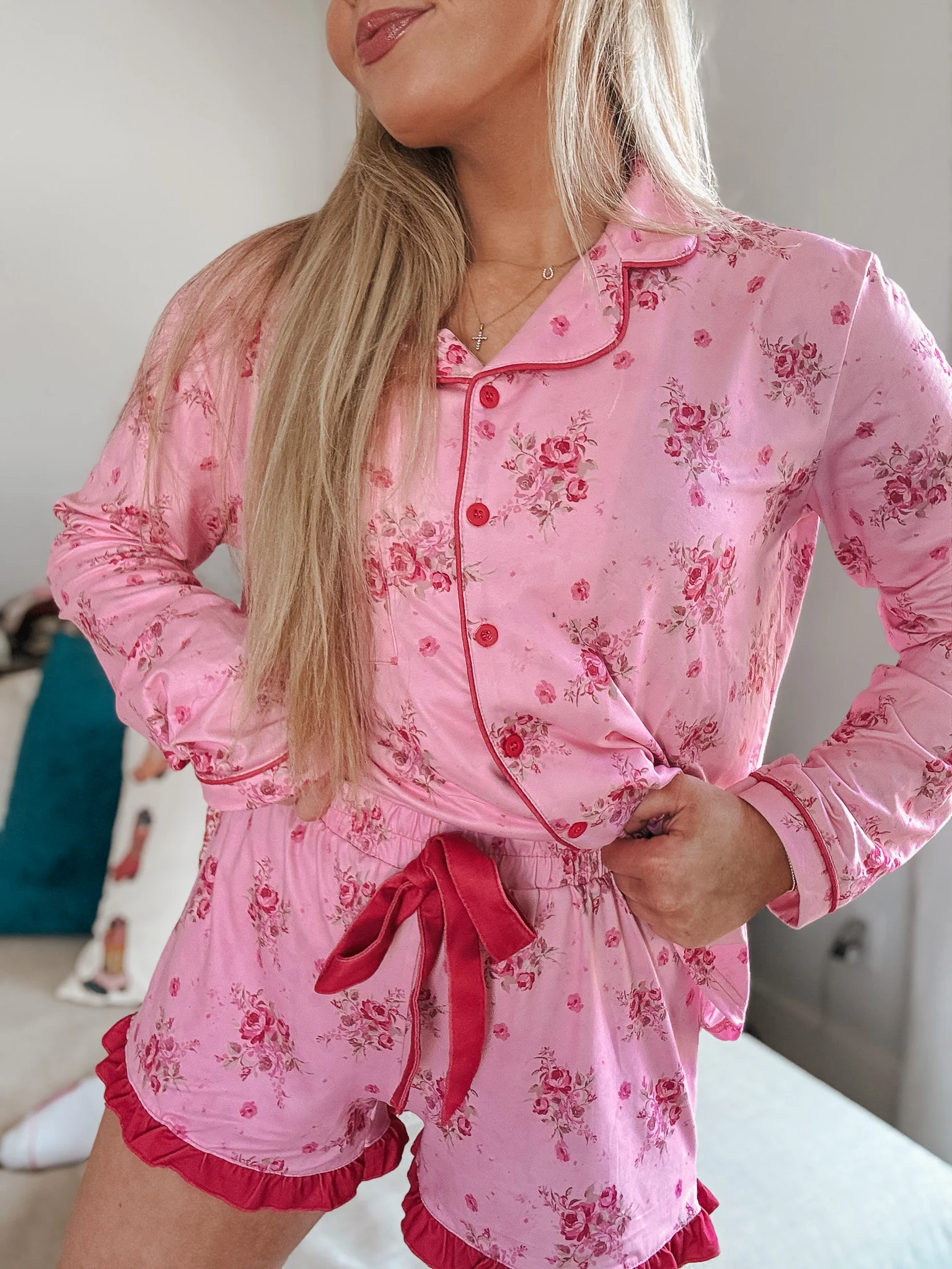 Blushing Blooms Ruffle Pajama Set - Image 12