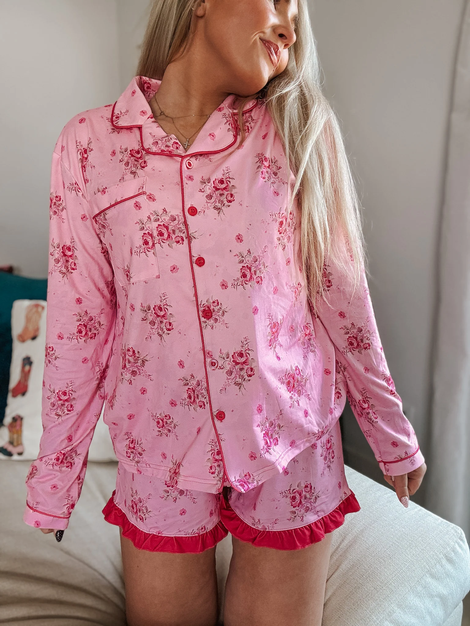 Blushing Blooms Ruffle Pajama Set - Image 3