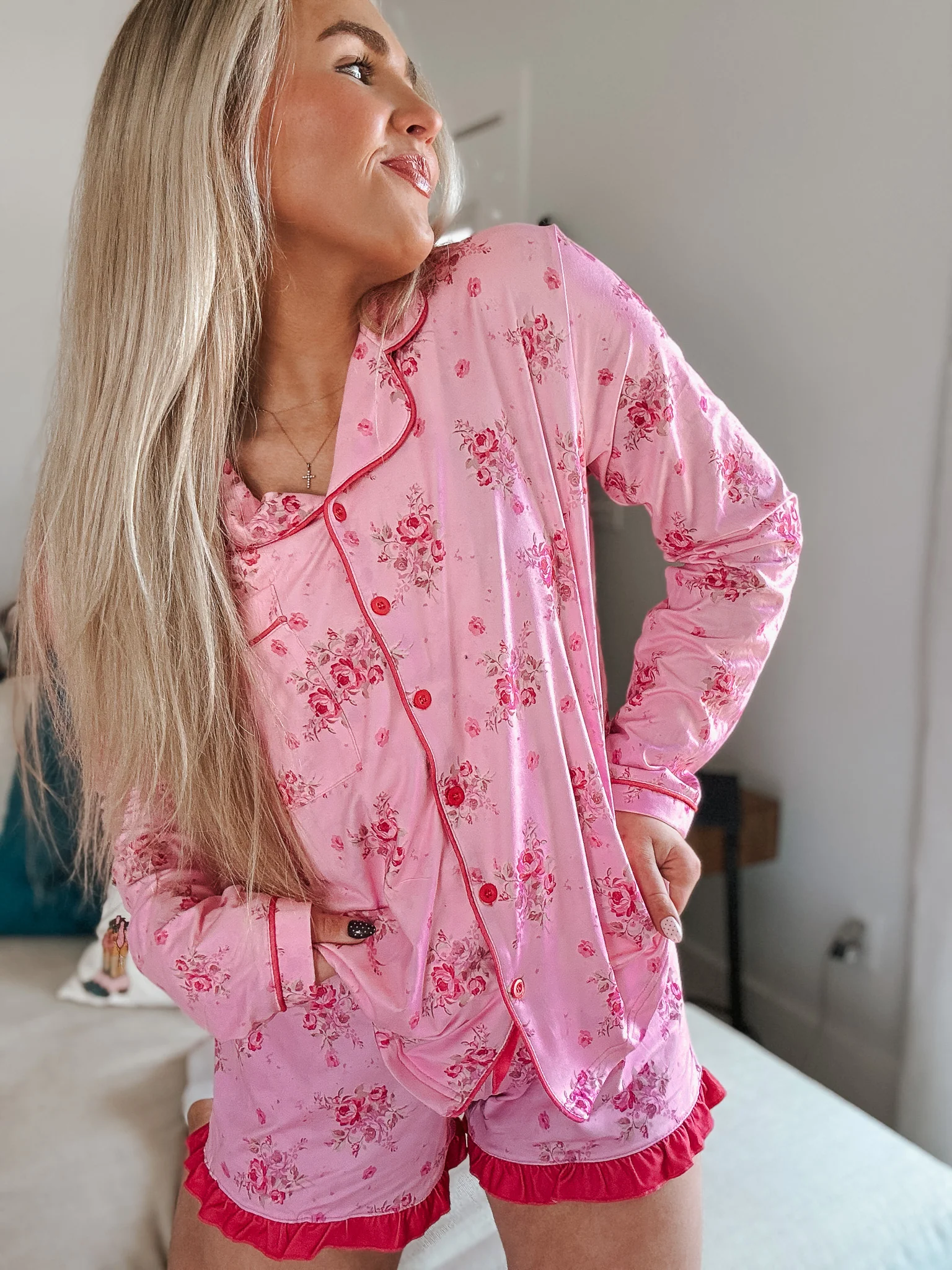 Blushing Blooms Ruffle Pajama Set - Image 8