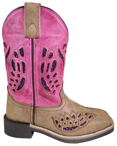 GIRL'S SMOKY MOUNTAIN TRIXIE BROWN PINK LEATHER COWBOY BOOTS - Image 10