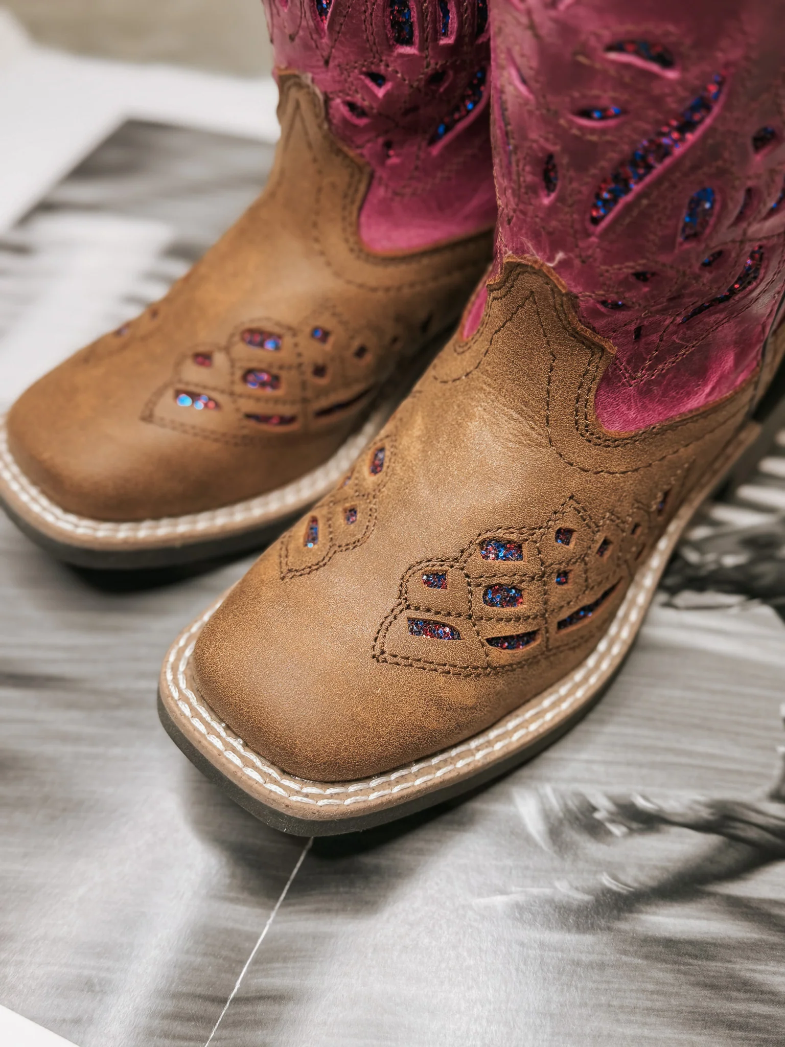 GIRL'S SMOKY MOUNTAIN TRIXIE BROWN PINK LEATHER COWBOY BOOTS - Image 7