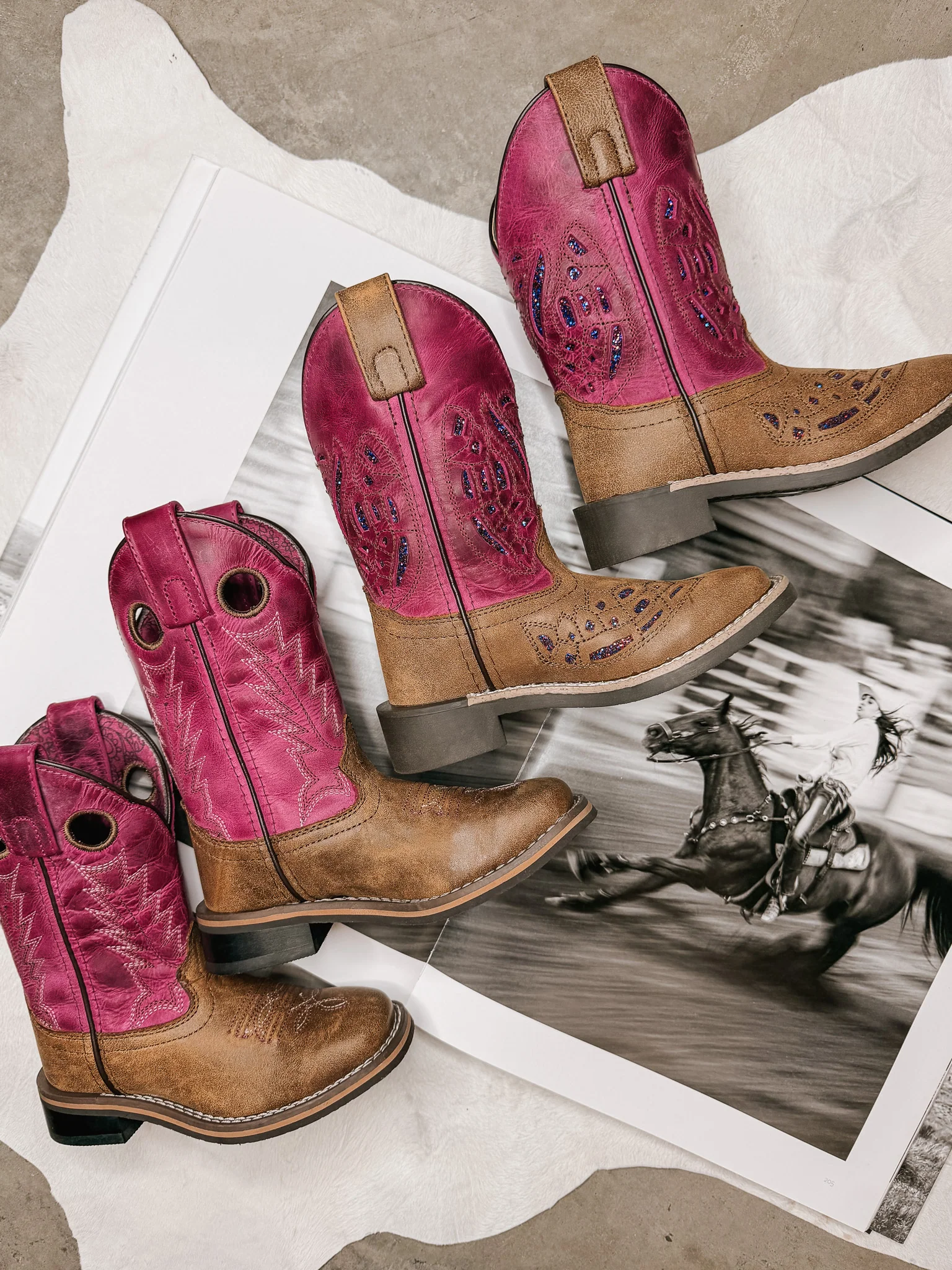 Girl's Smoky Mountain Vintage Brown and Pink Square Toe Boot - Image 6