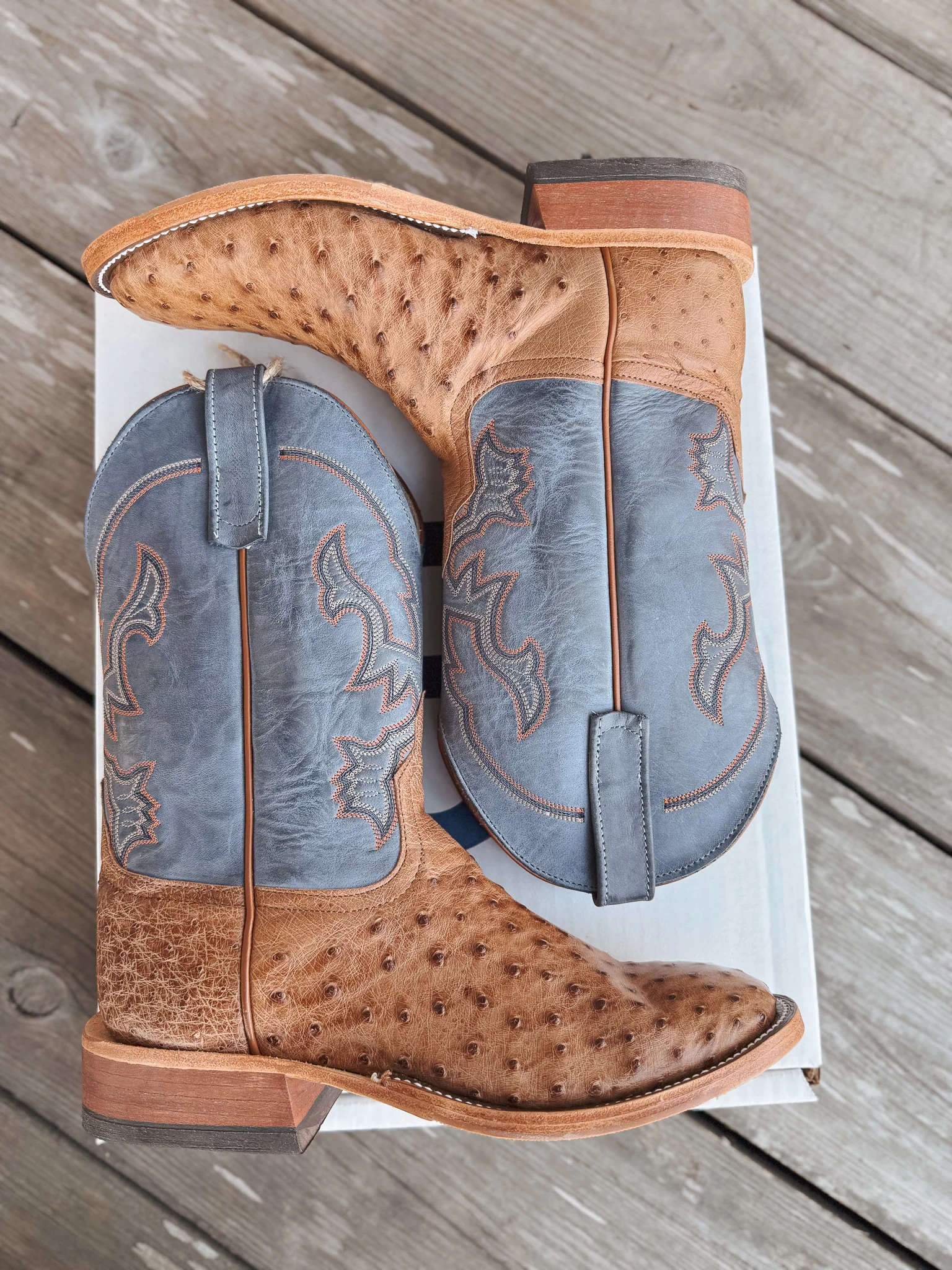 Men's Anderson Bean BC Exclusive Blue Aged Brandy Ostrich Boot - Image 5