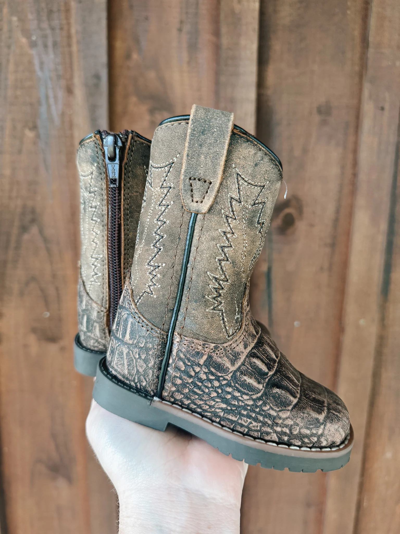 Little Kid's Smoky Mountain Brown Gator Boot - Image 2