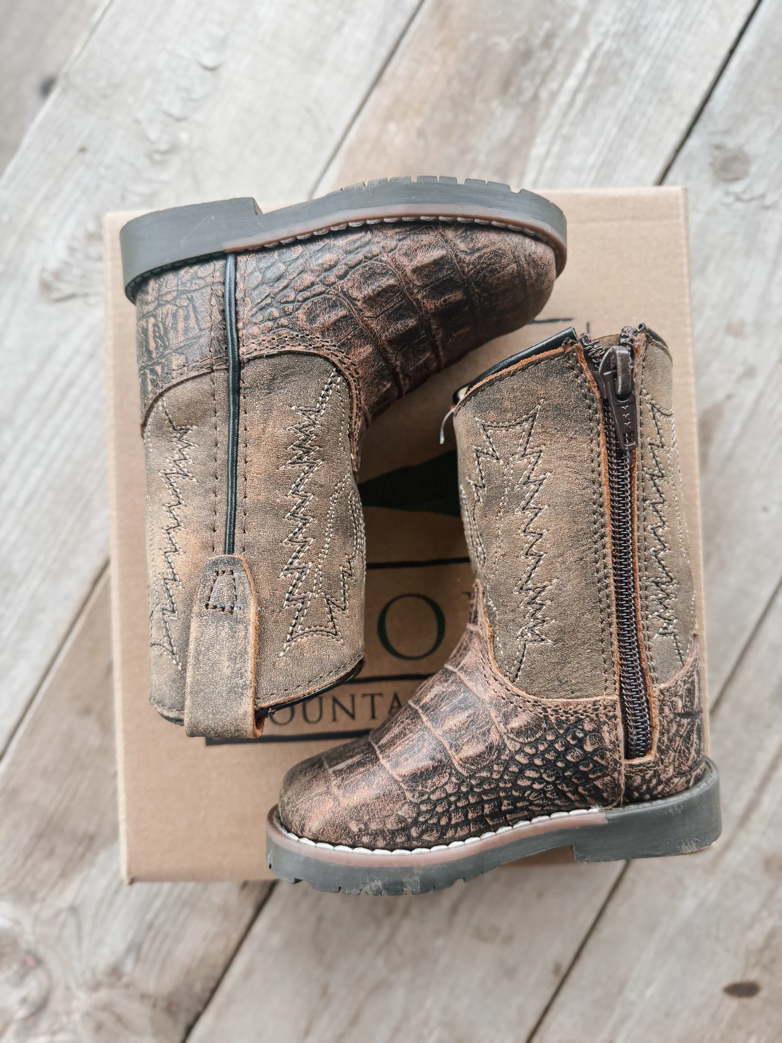 Little Kid's Smoky Mountain Brown Gator Boot - Image 5