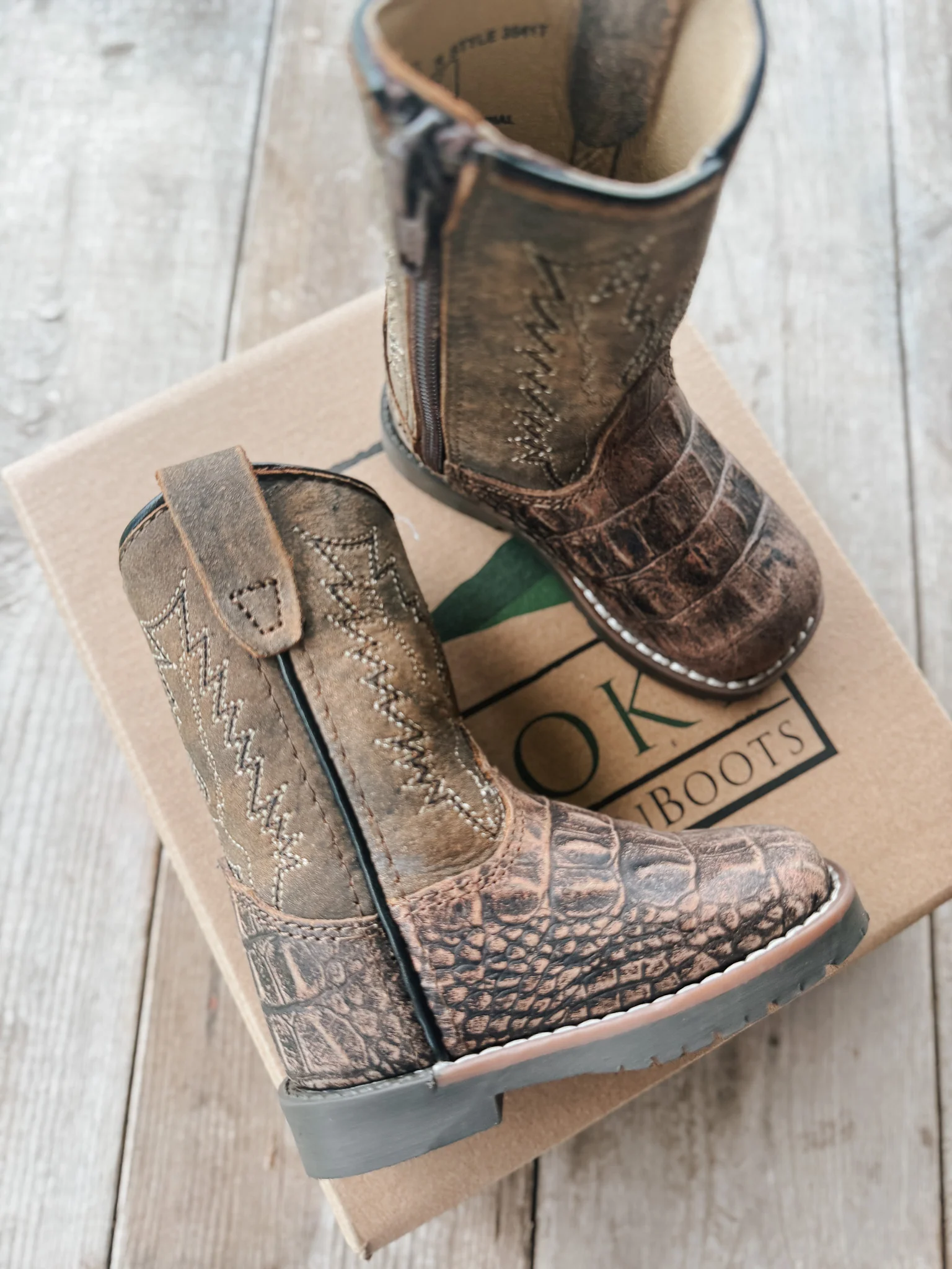 Little Kid's Smoky Mountain Brown Gator Boot - Image 6