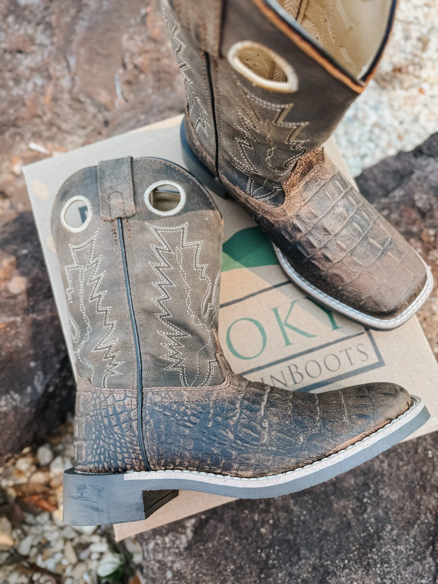 Big Kid's Smoky Mountain Brown Gator Boot - Image 3