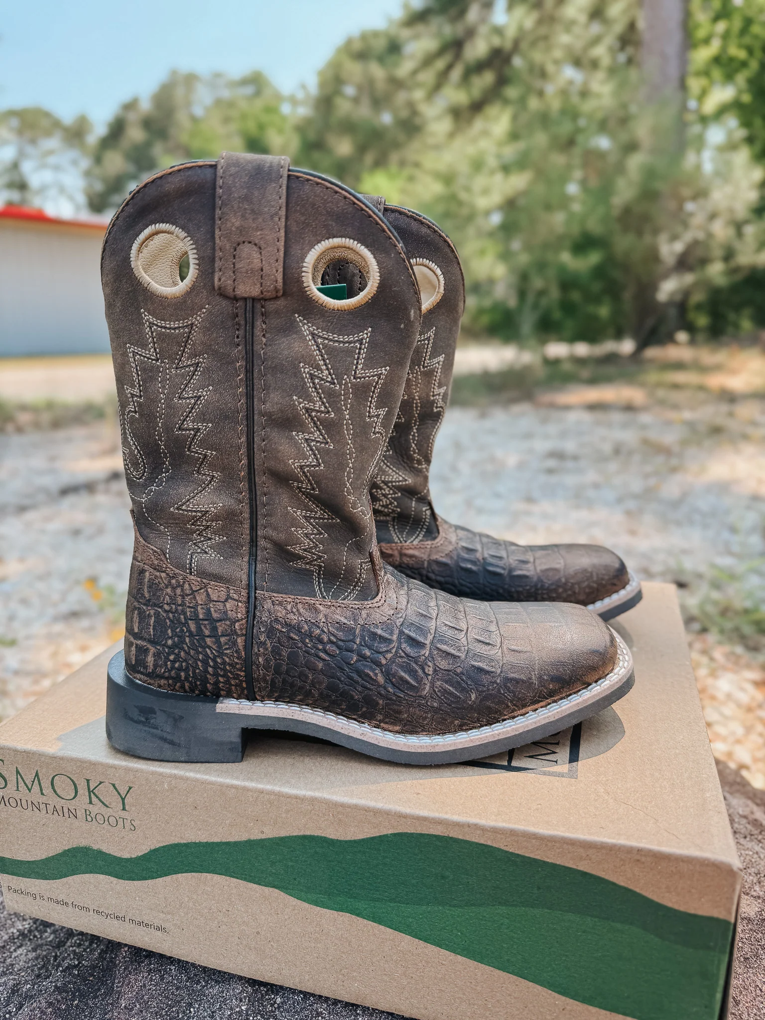 Big Kid's Smoky Mountain Brown Gator Boot - Image 4