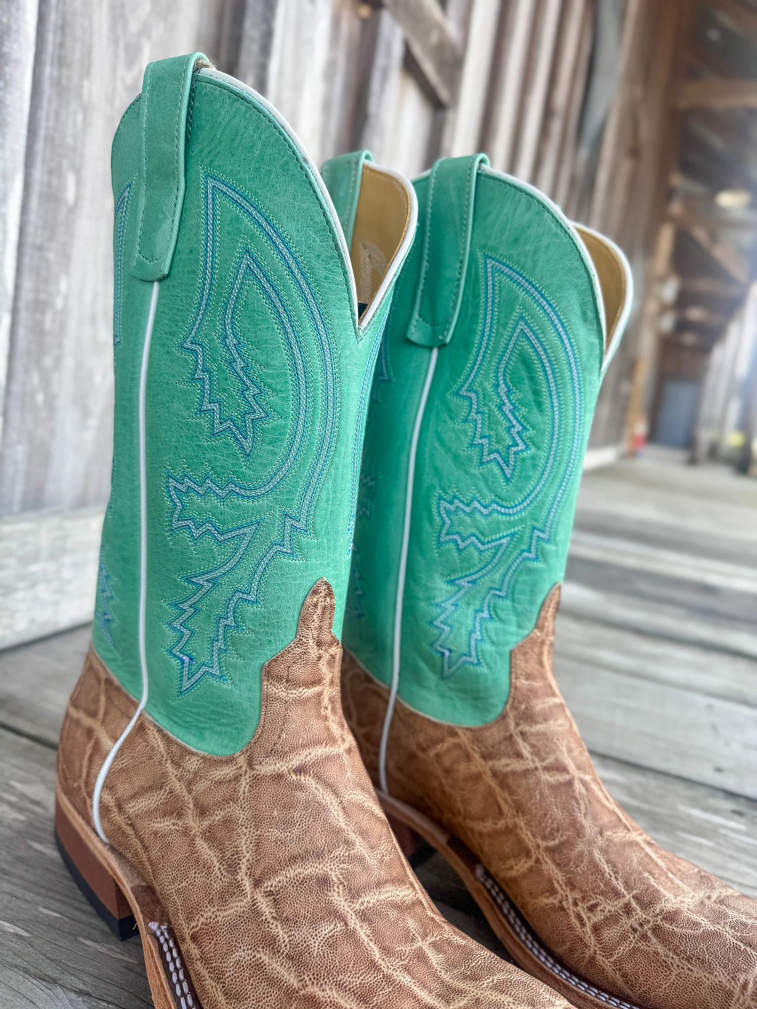 Men's Anderson Bean BC Exclusive Light Tan Elephant/Green Super Oil Boots - Image 2