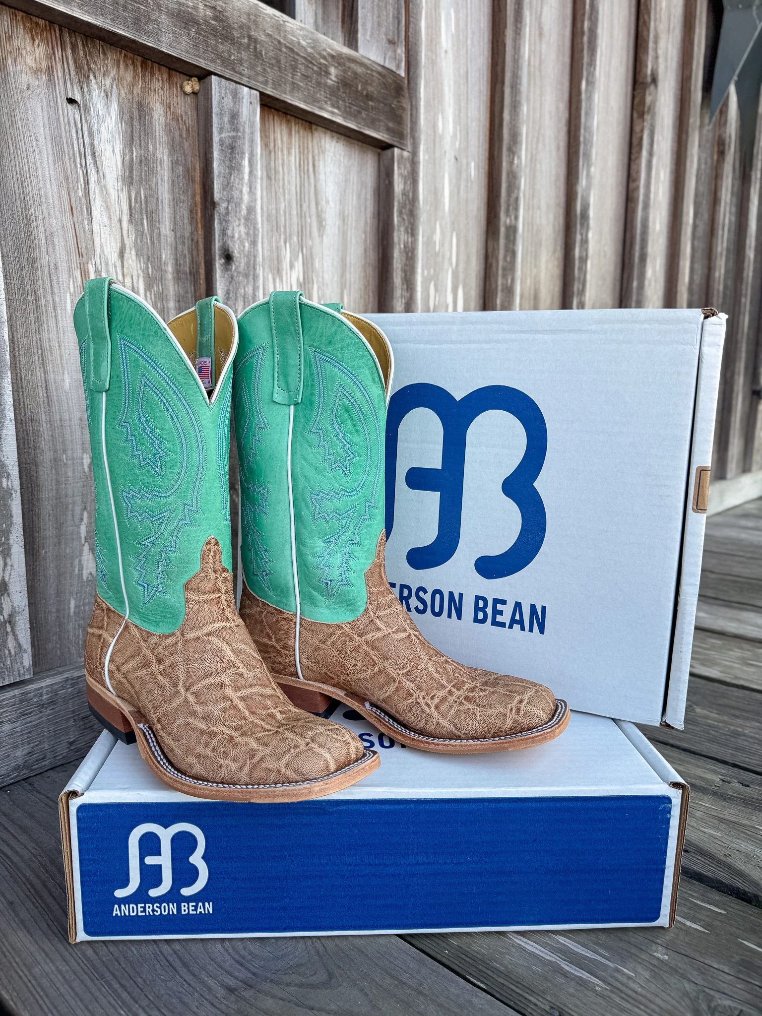 Men's Anderson Bean BC Exclusive Light Tan Elephant/Green Super Oil Boots - Image 9